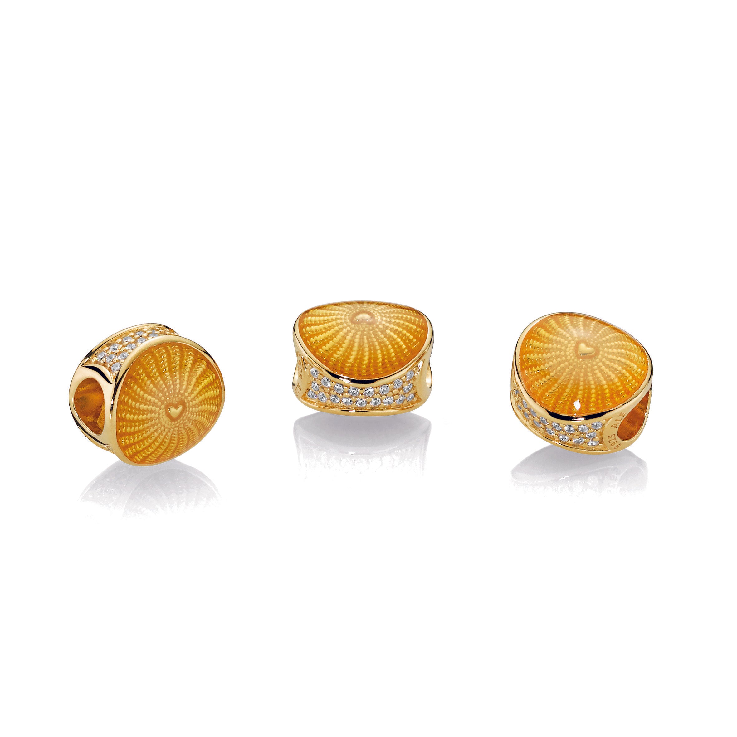 Sun 14k Gold Plated charm with yellow enamel and clear cubic zirconia
