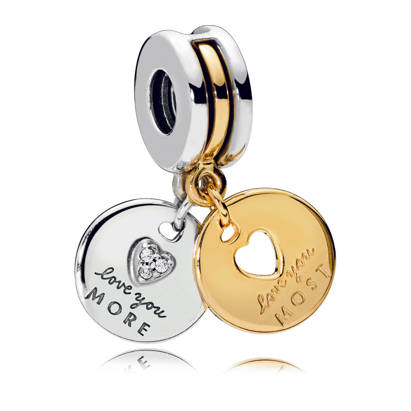 Love you more 14k Gold Plated and silver split dangle with clear cubic zirconia