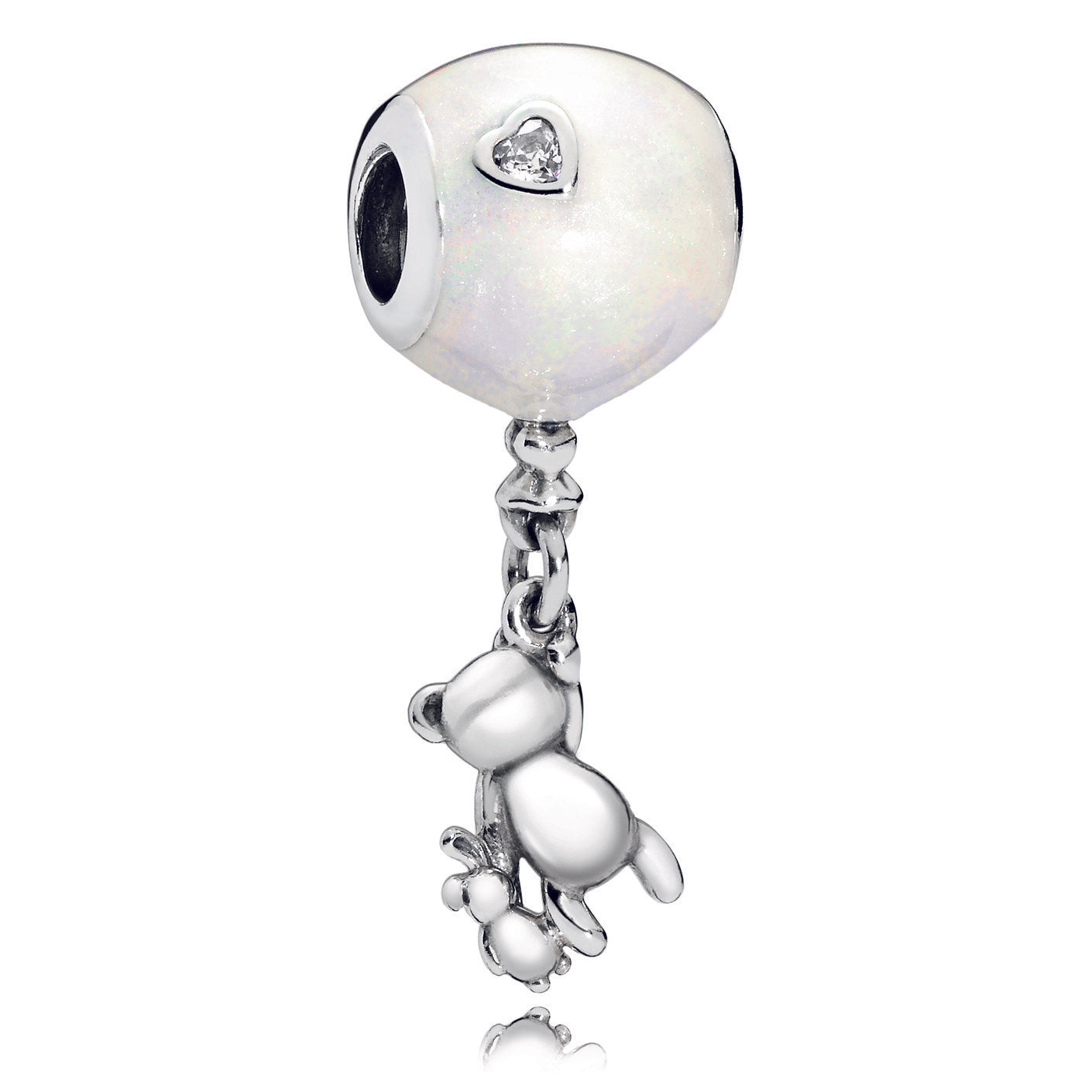 Balloon, teddy and rabbit silver charm with silver enamel and clear cubic zirconia