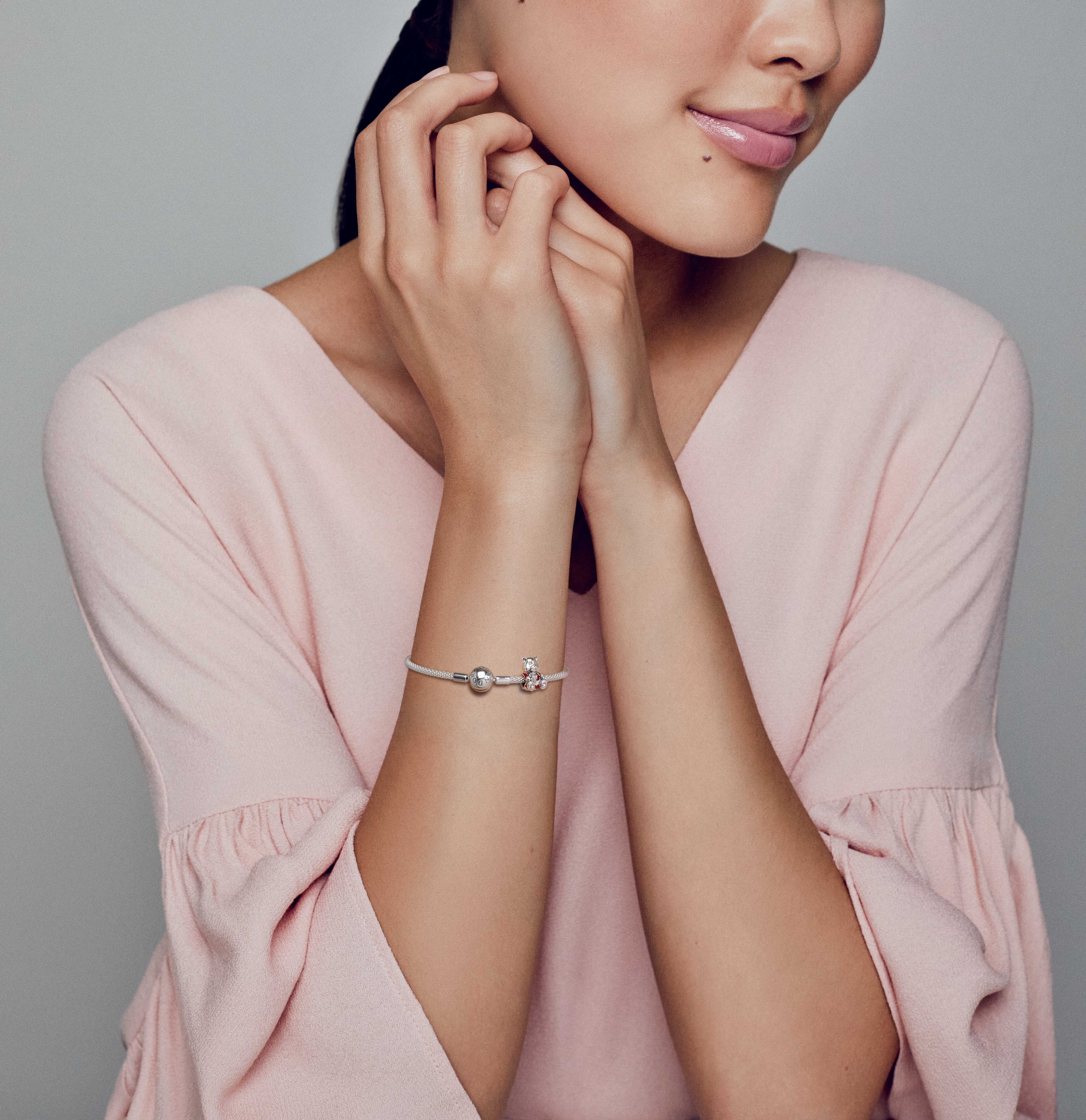 Christmas teddy bear silver charm with red and white enamel