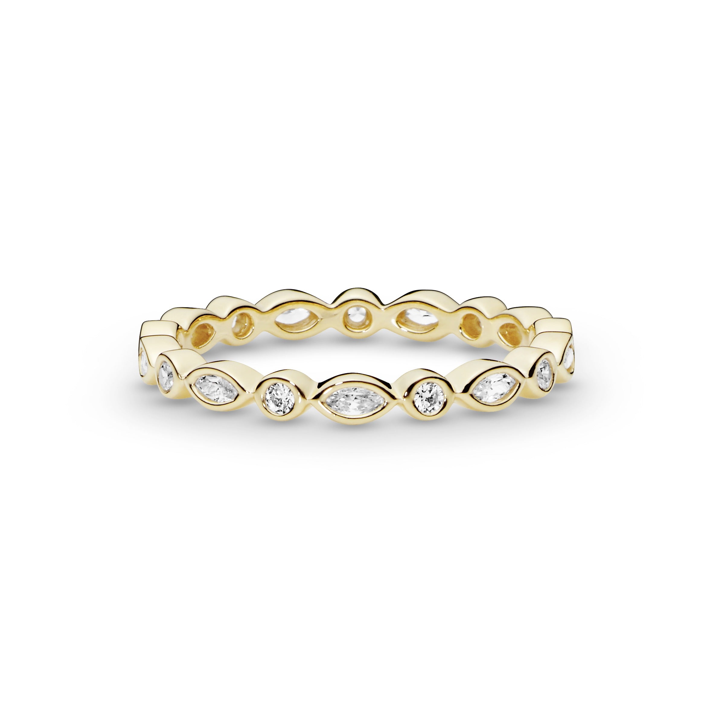 Round and oval eternity ring in 14k with clear cubic zirconia
