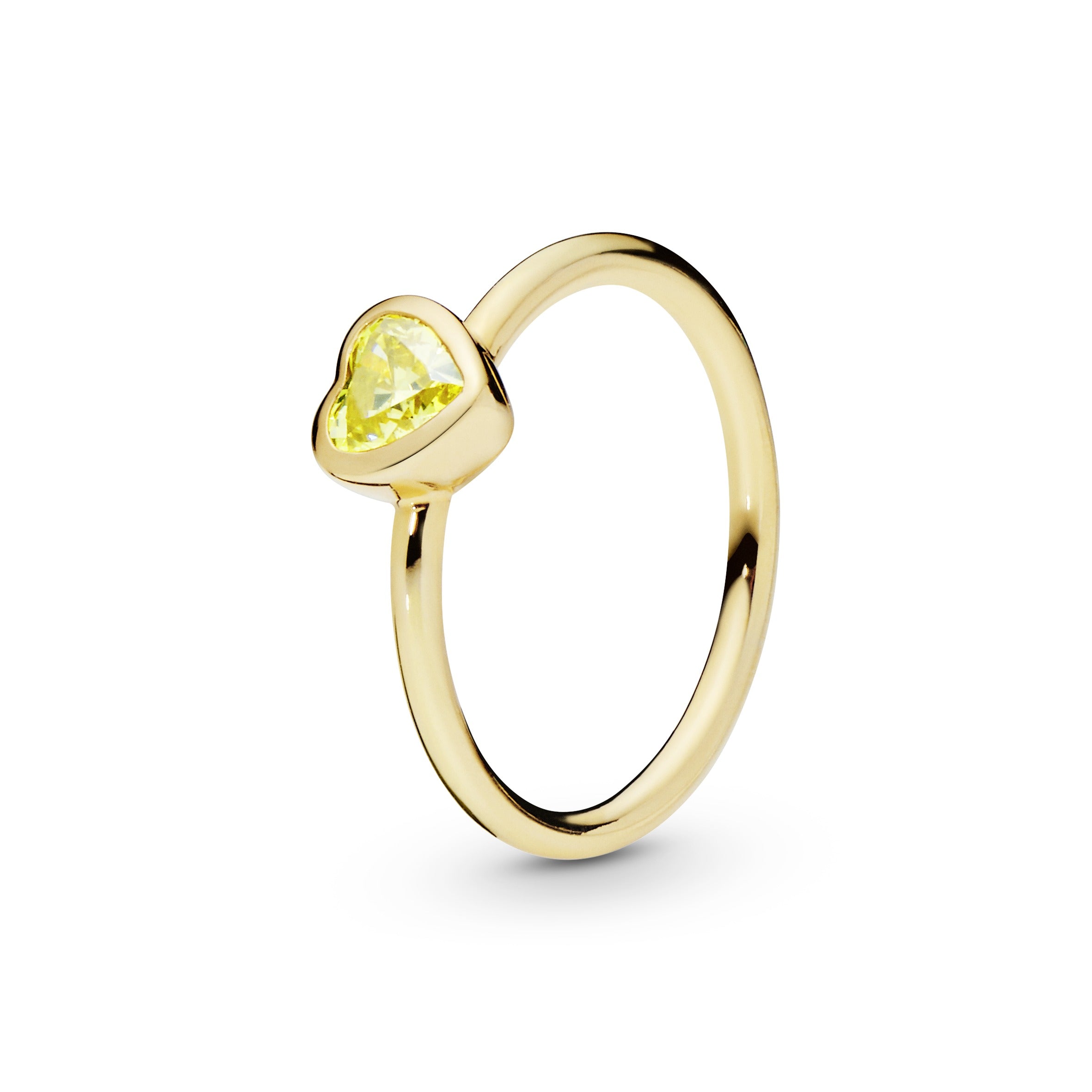 Heart 14k Gold Plated ring with sunshine yellow cubic zirconia