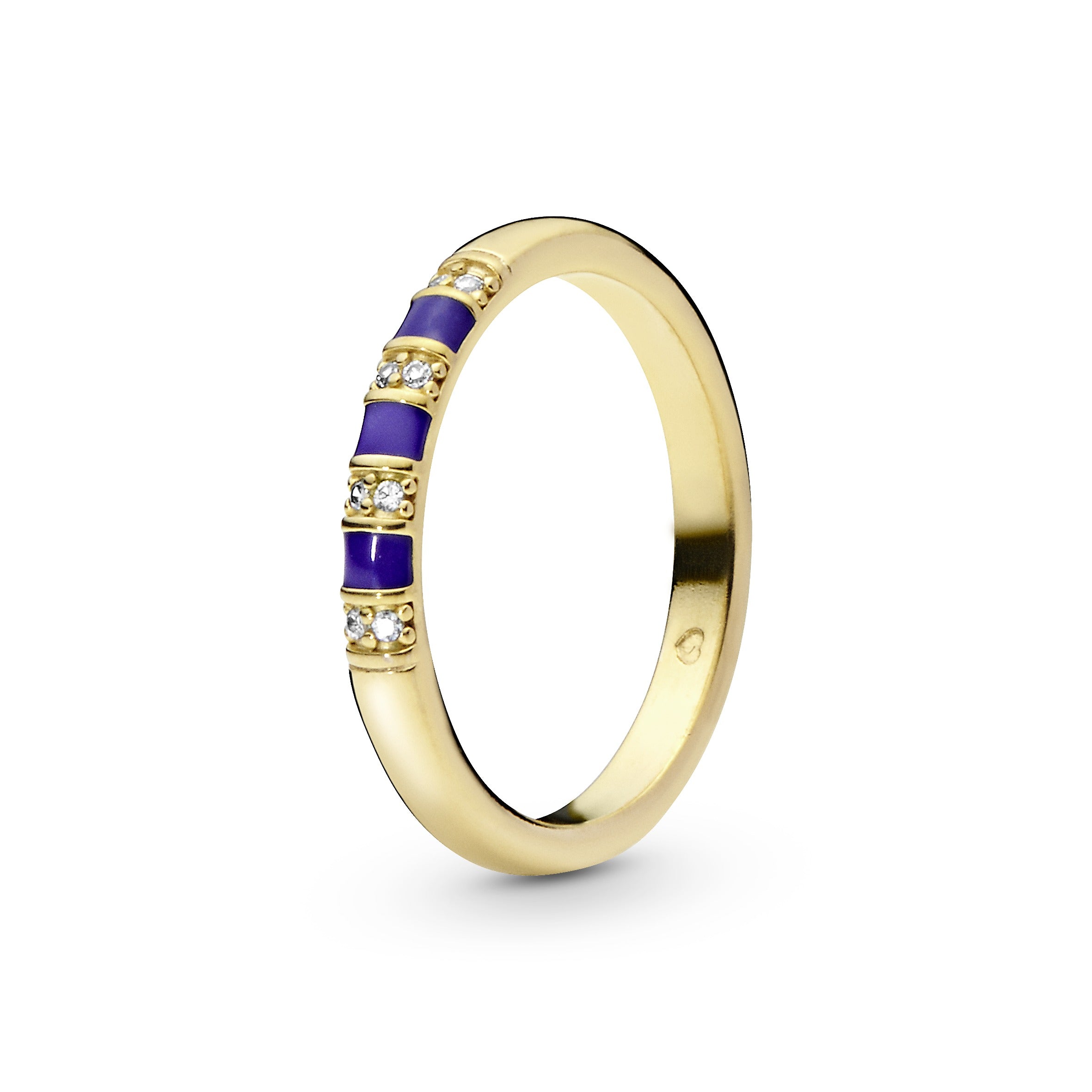 14k Gold Plated  ring with clear cubic zirconia and blue enamel