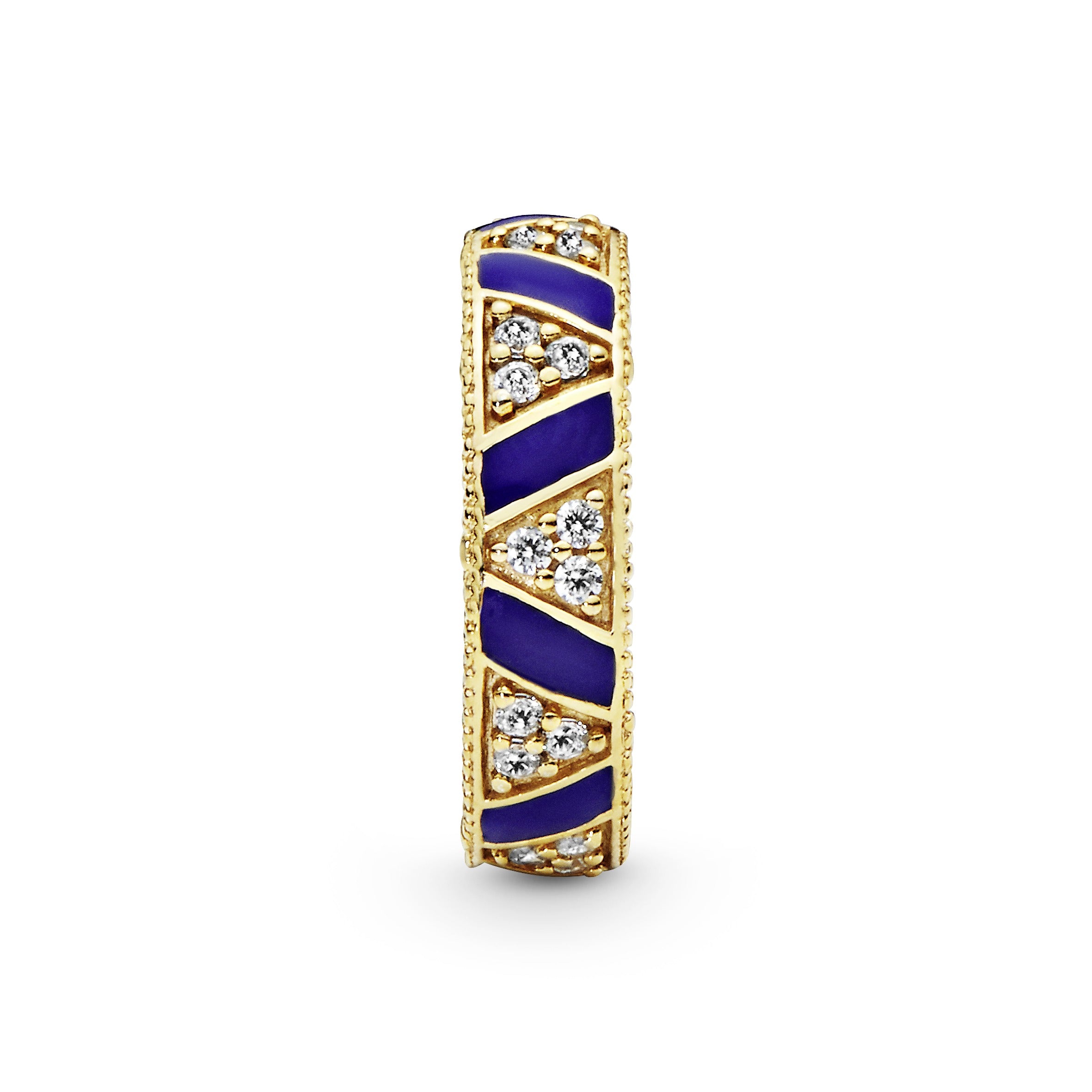 14k Gold Plated  ring with clear cubic zirconia and blue enamel