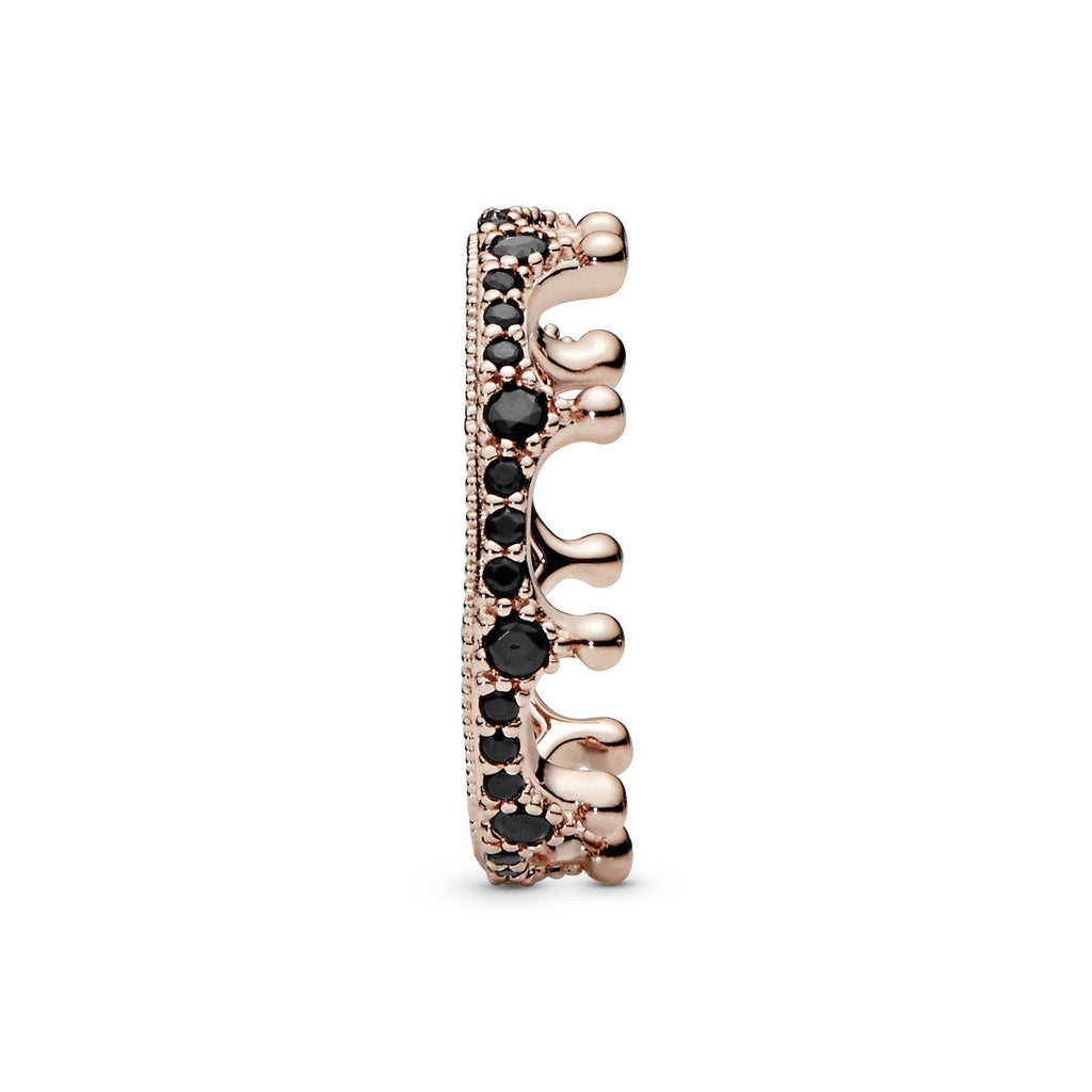 Crown 14k Rose Gold plated ring with black crystal Pandora Jordan