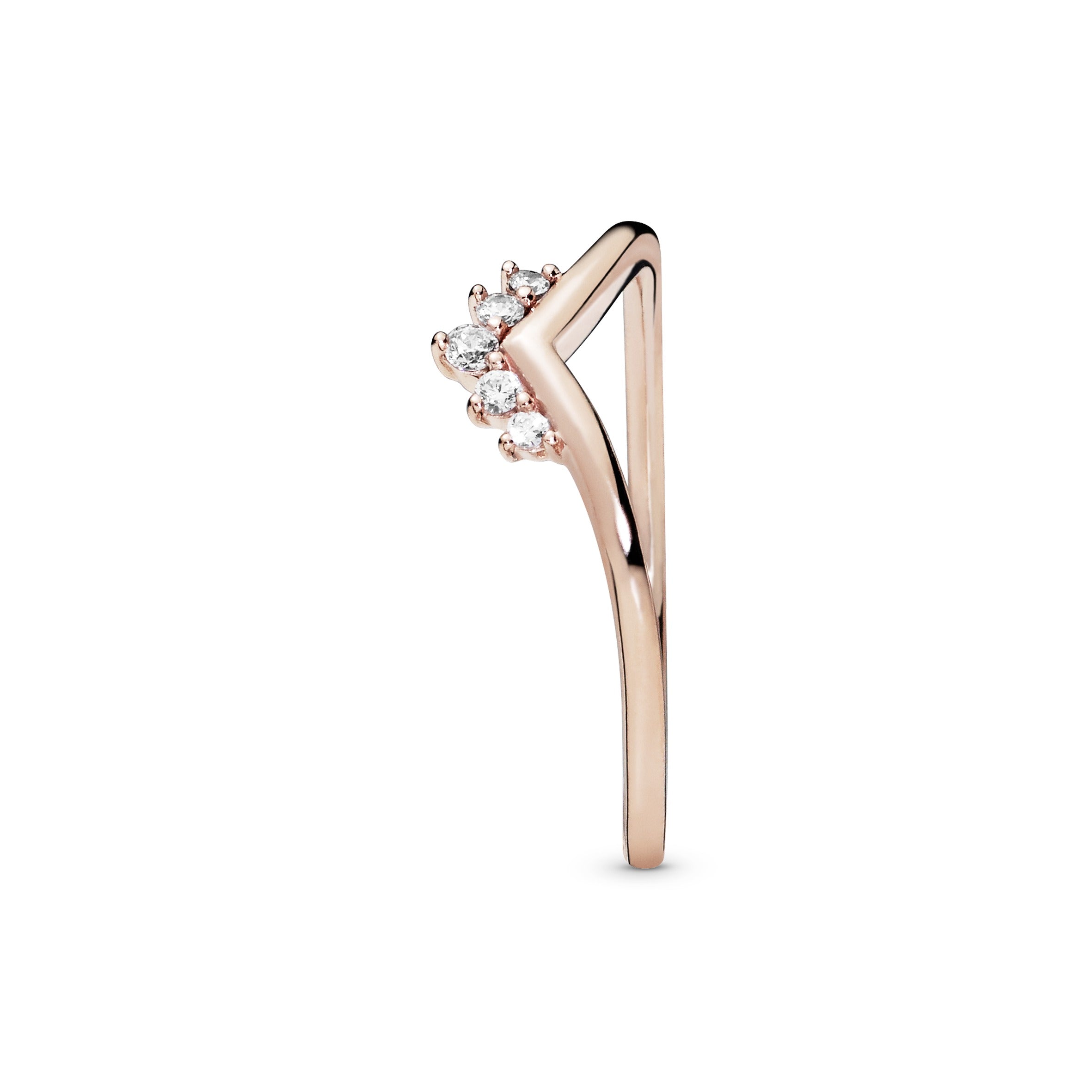 Tiara wishbone 14k Rose Gold-plated ring with clear cubic zirconia