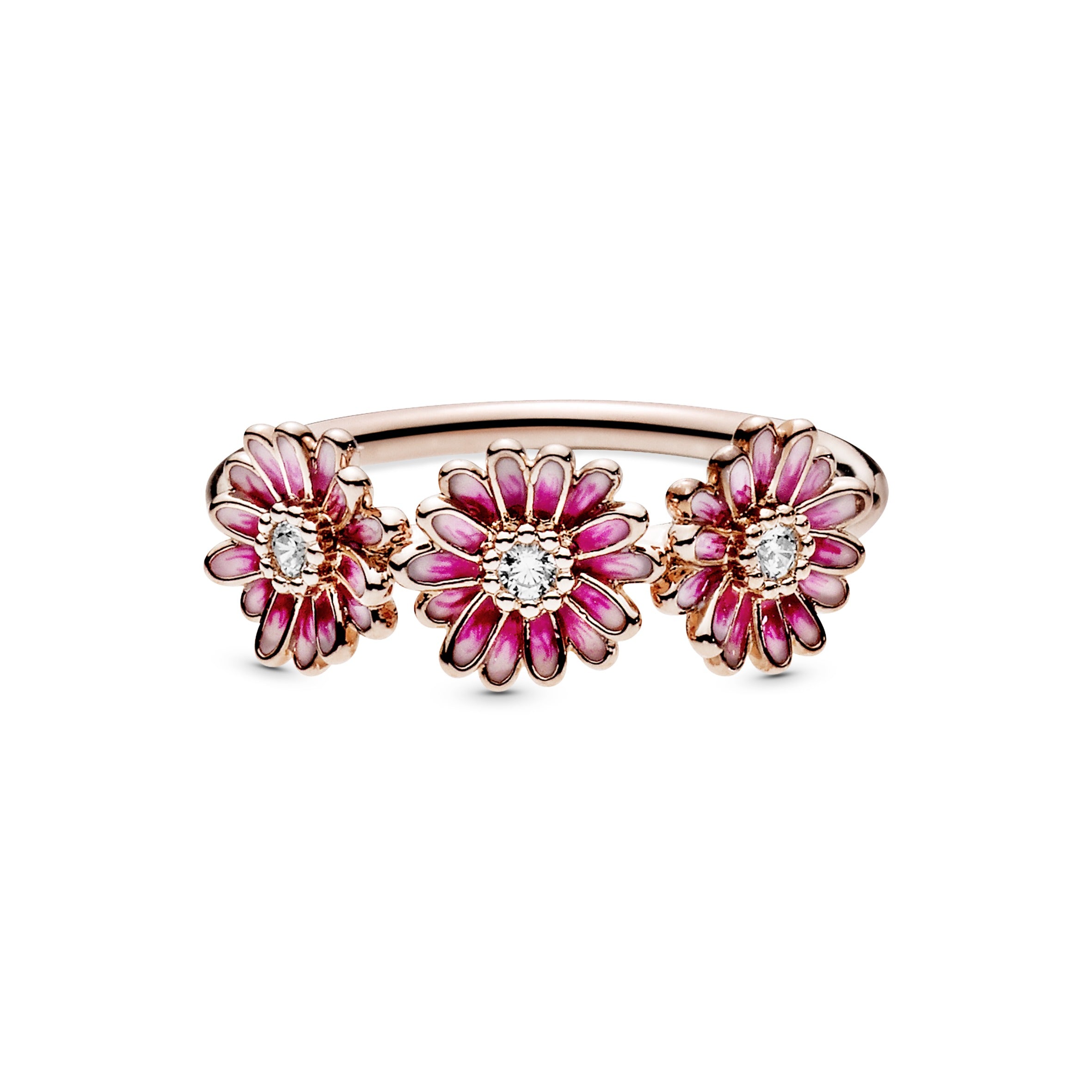 Pink Daisy Flower Trio Ring