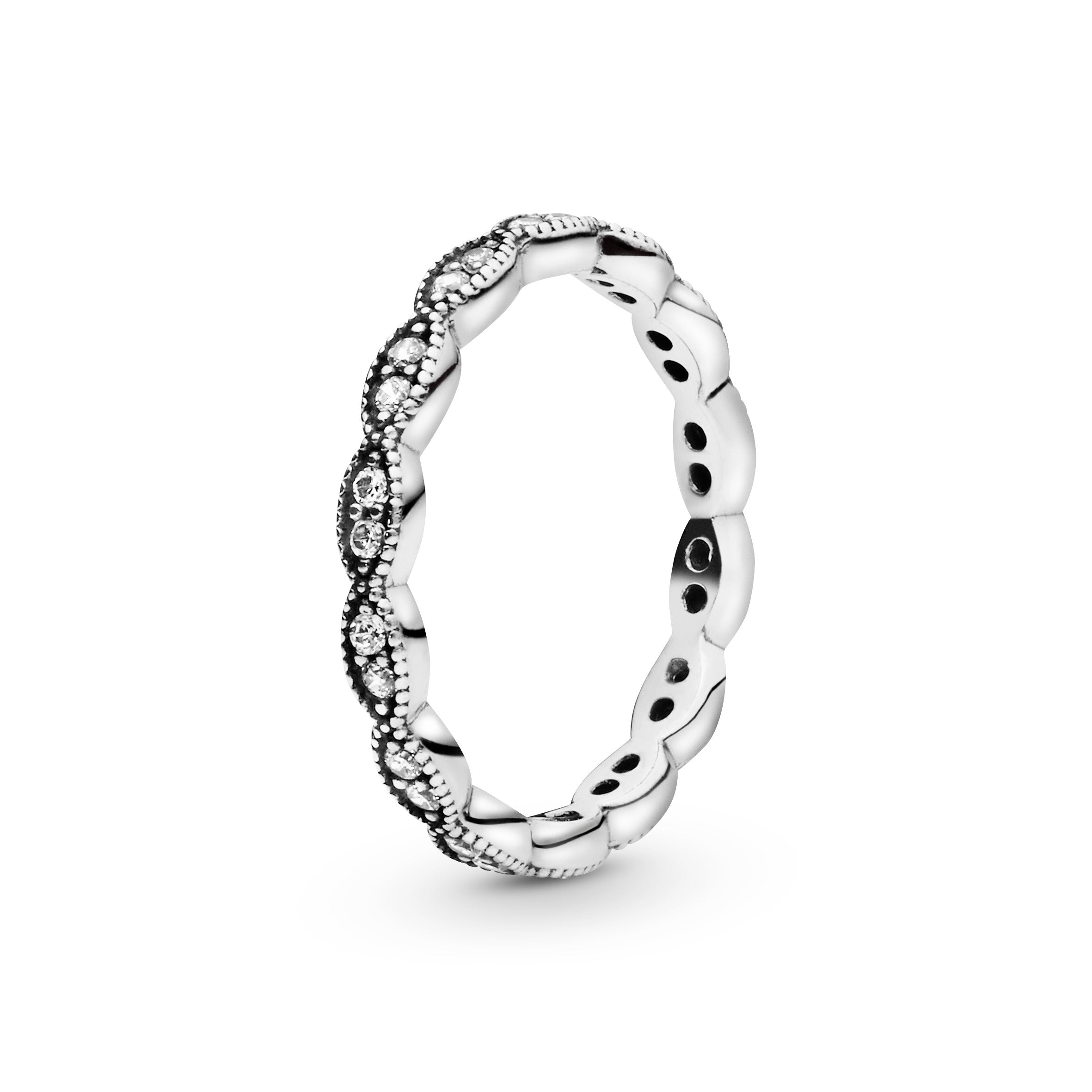 Leaves silver ring with cubic zirconia