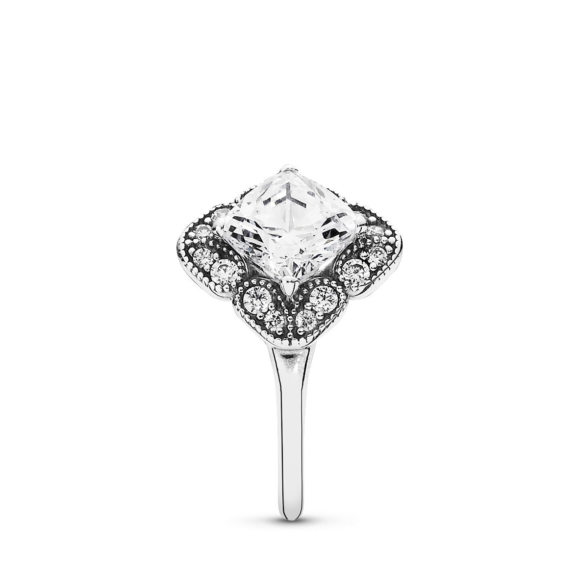 Silver ring with clear cubic zirconia