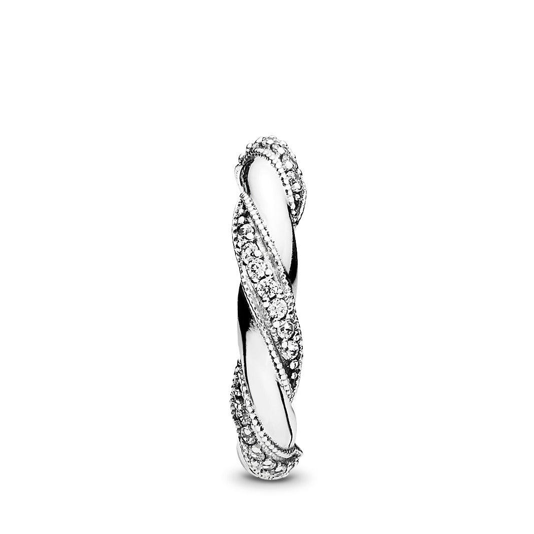 Ribbon silver ring with clear cubic zirconia