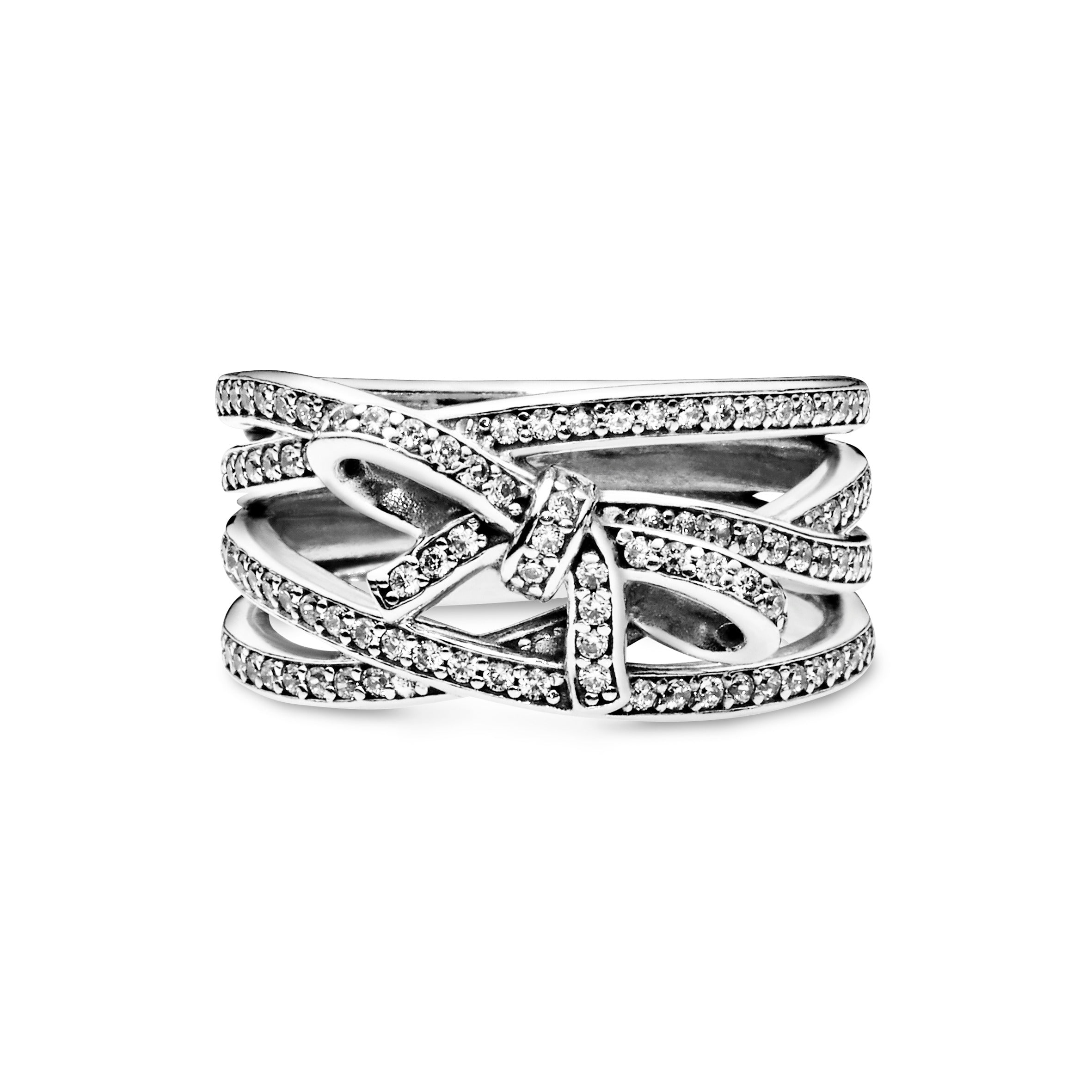 Bow silver ring with clear cubic zirconia