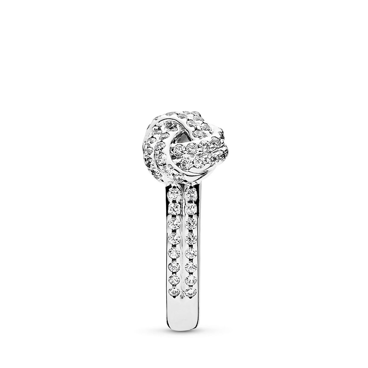 Love knot silver ring with clear cubic zirconia