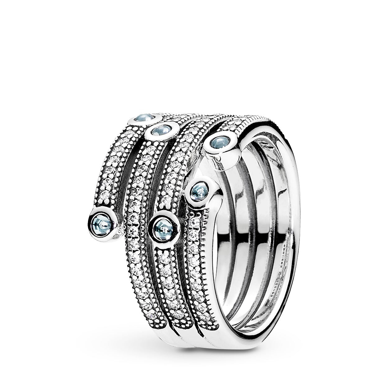 Silver ring with frosty mint and clear cubic zirconia