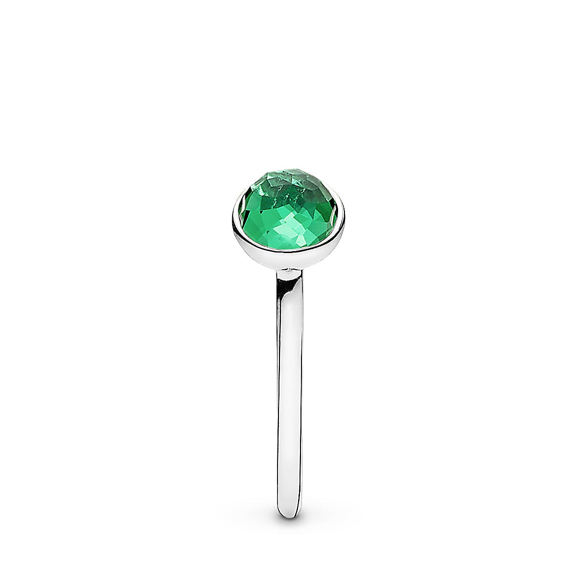 May birthstone silver ring with royal green crystal, 6 mm