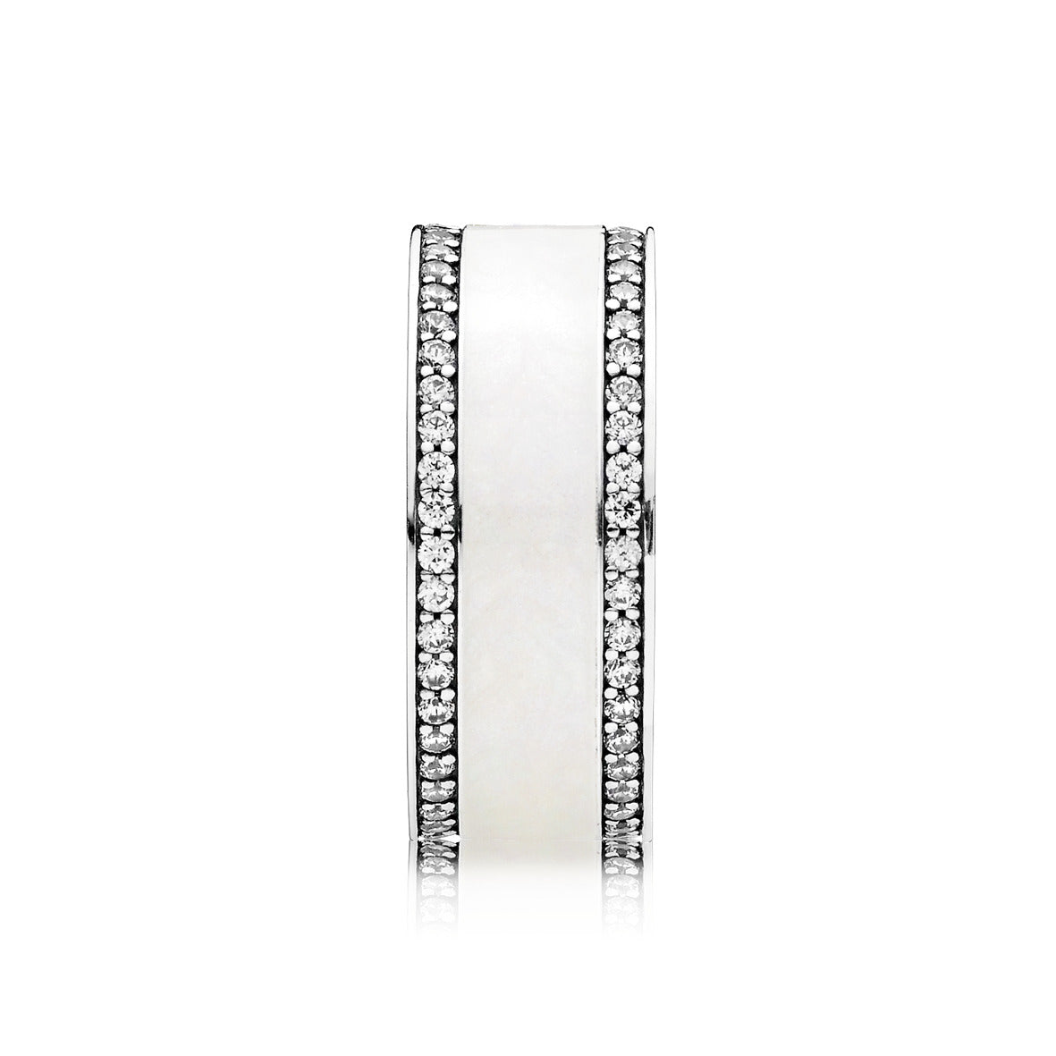 Silver ring with clear cubic zirconia and silver enamel