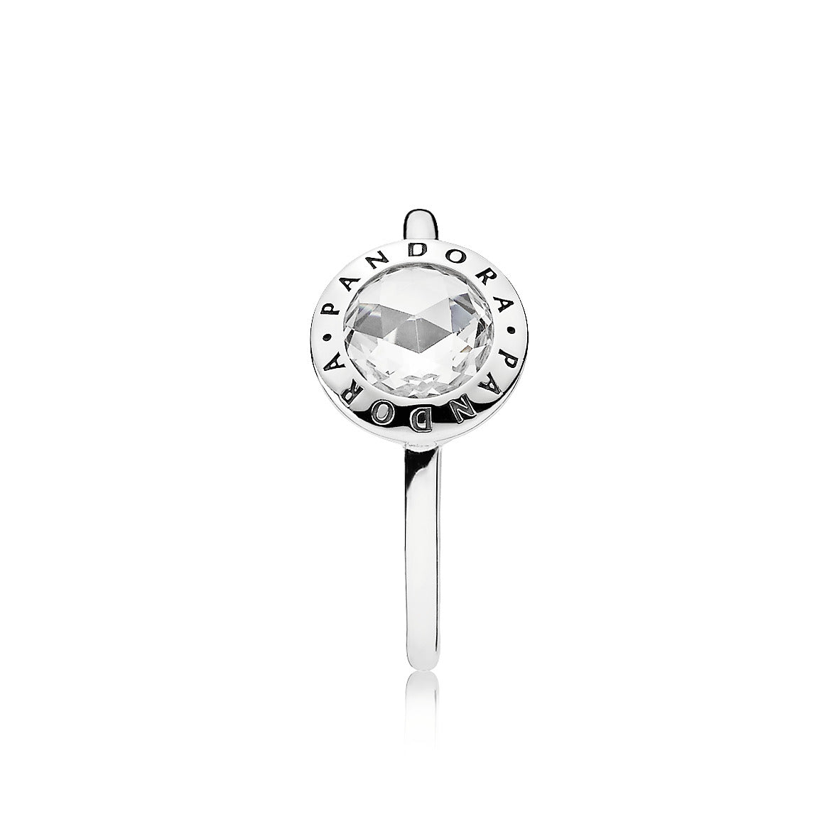 PANDORA logo silver ring with clear cubic zirconia