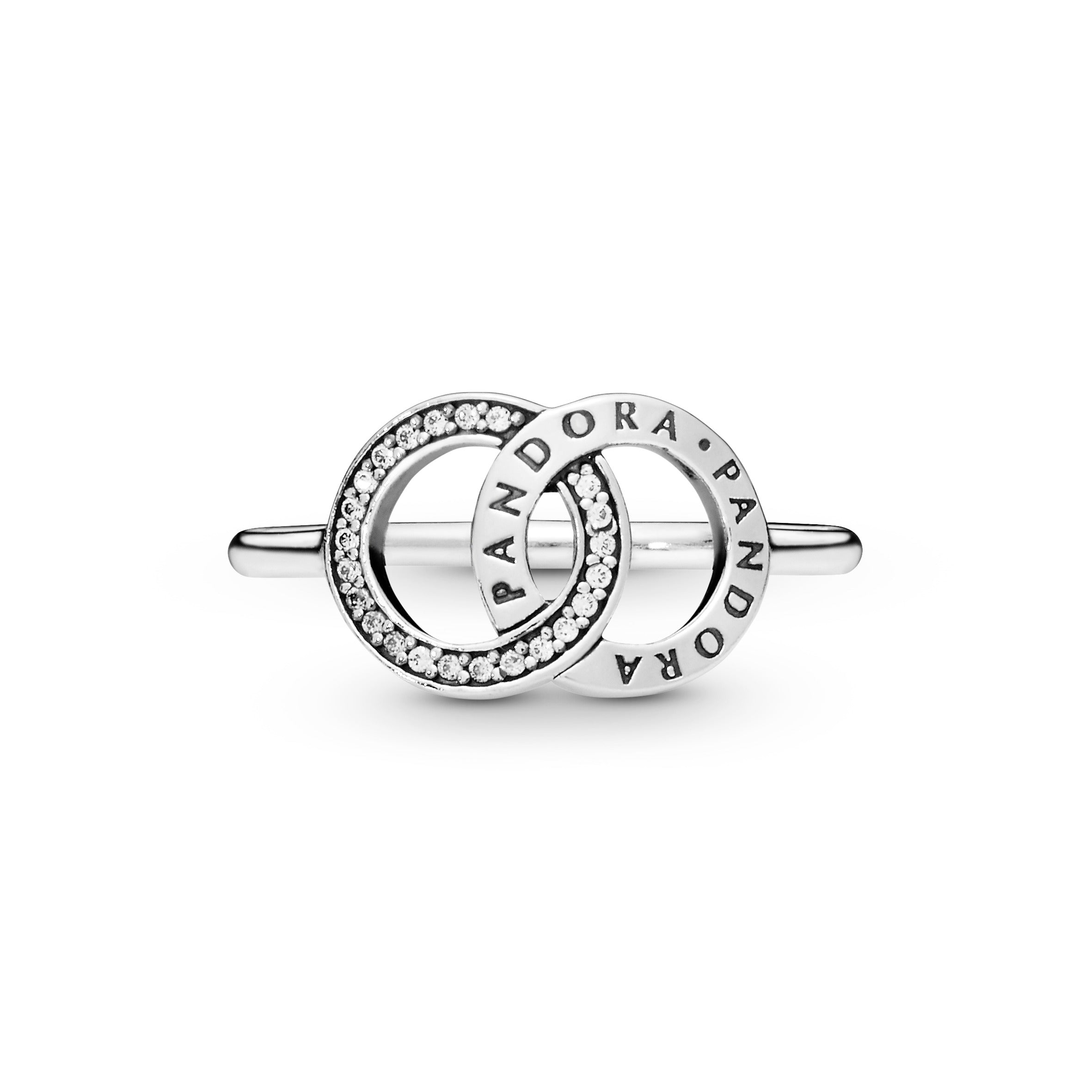 PANDORA logo silver ring with clear cubic zirconia