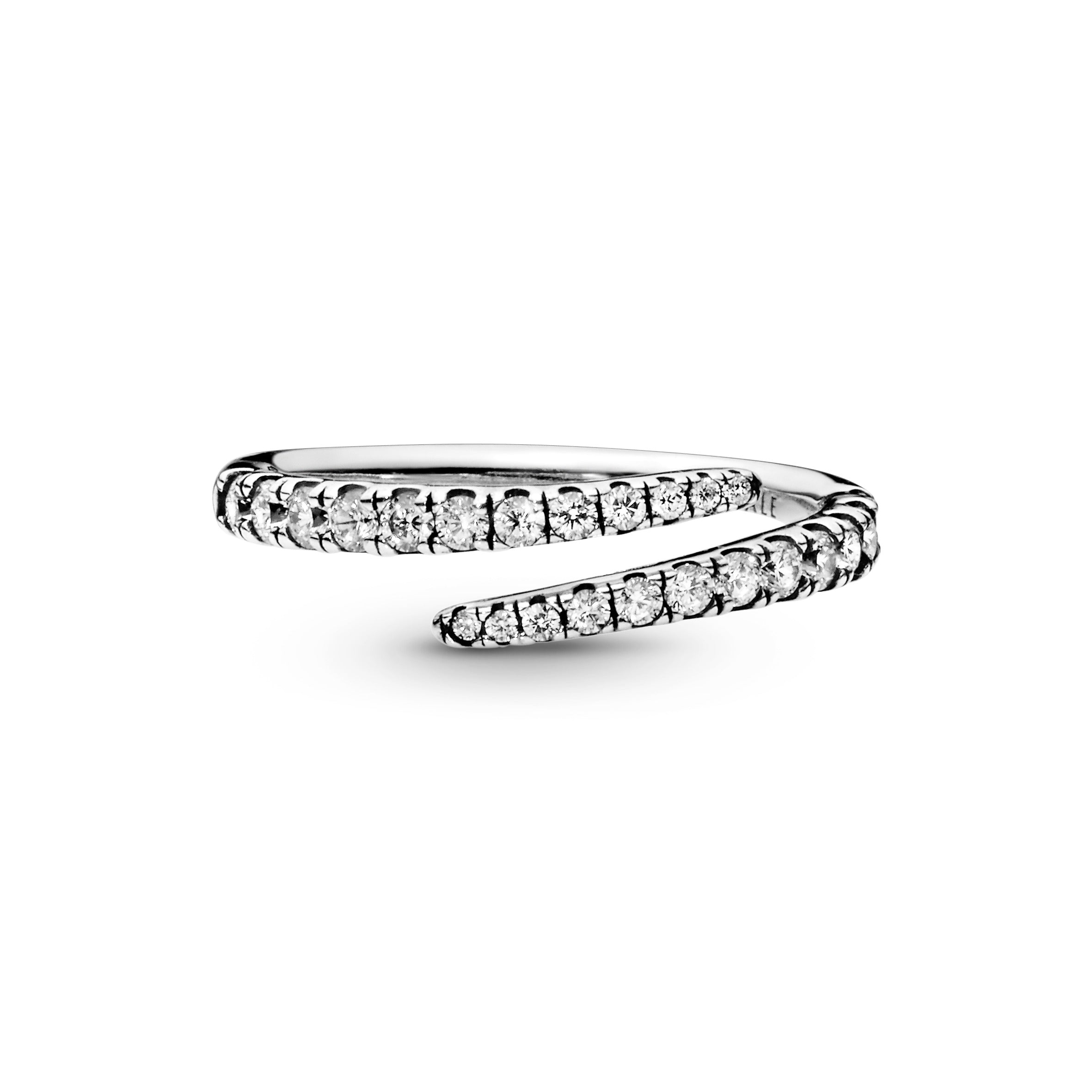 Silver open ring with clear cubic zirconia