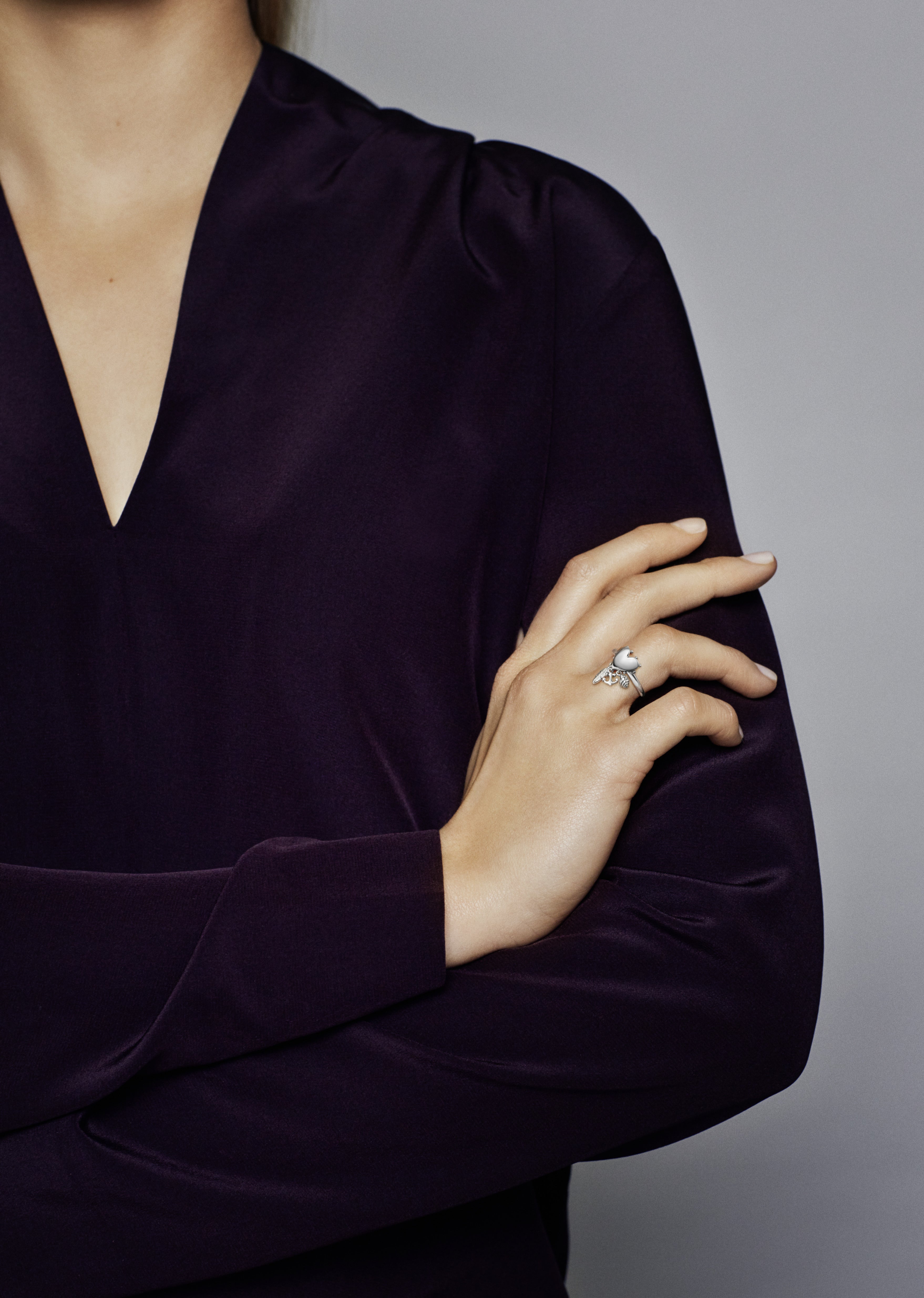 Heart trinity silver ring