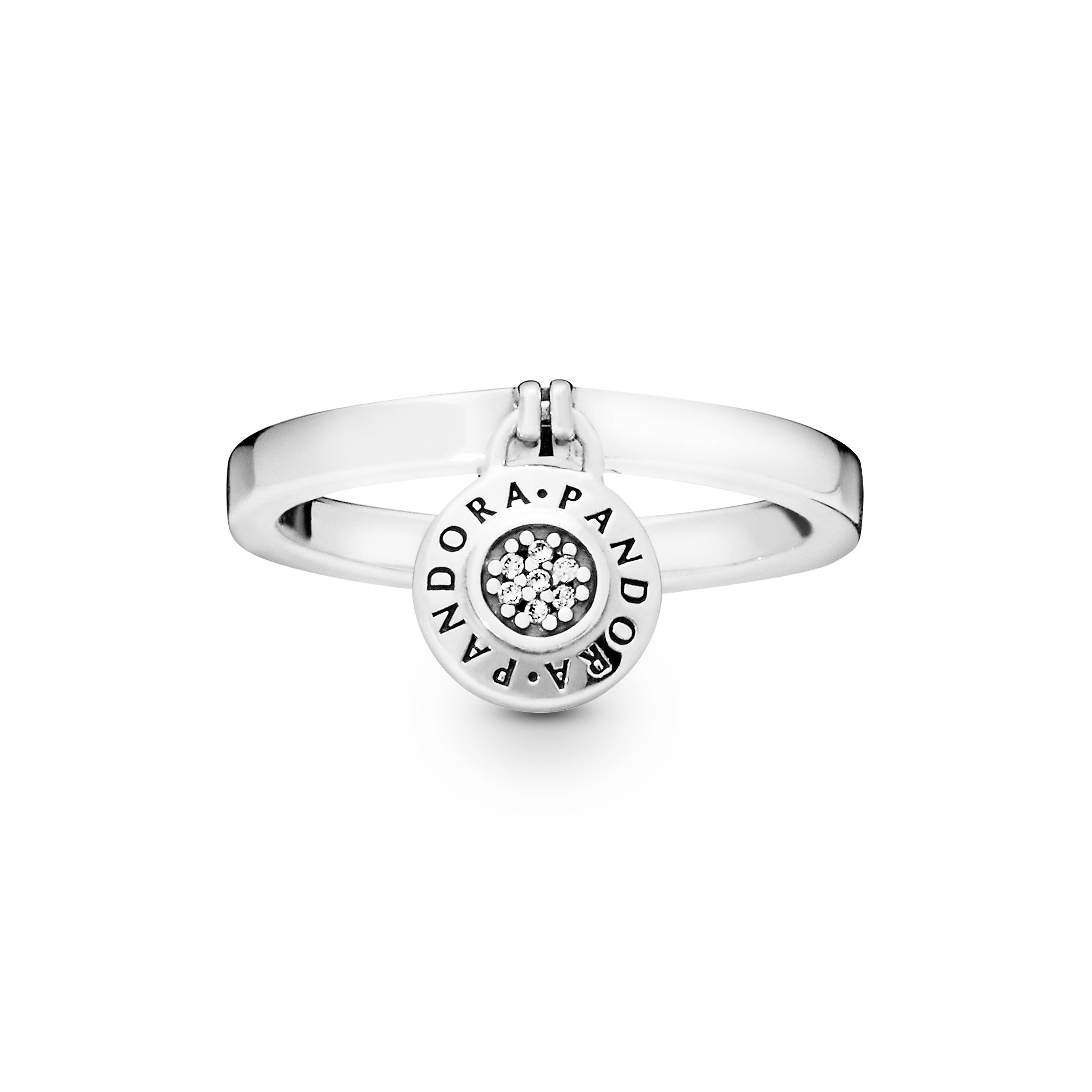 PANDORA logo padlock silver ring with clear cubic zirconia