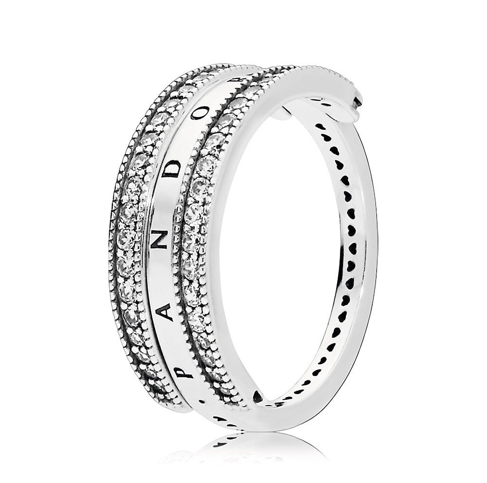 PANDORA logo reversible silver ring with clear cubic zirconia