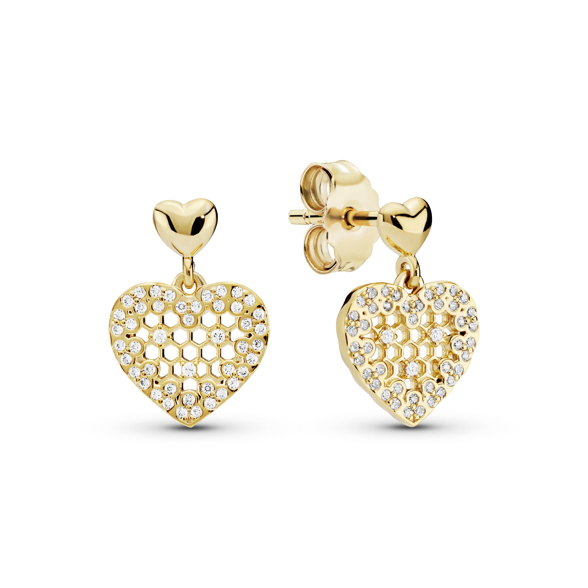 Heart 14k Gold Plated earrings with clear cubic zirconia