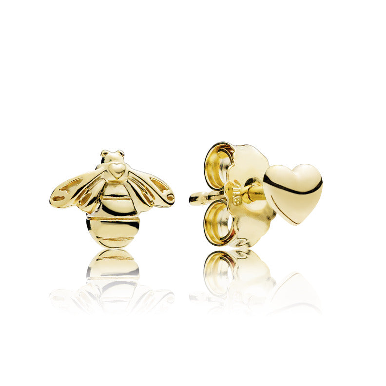 Bee and heart 14k Gold Plated  stud earrings