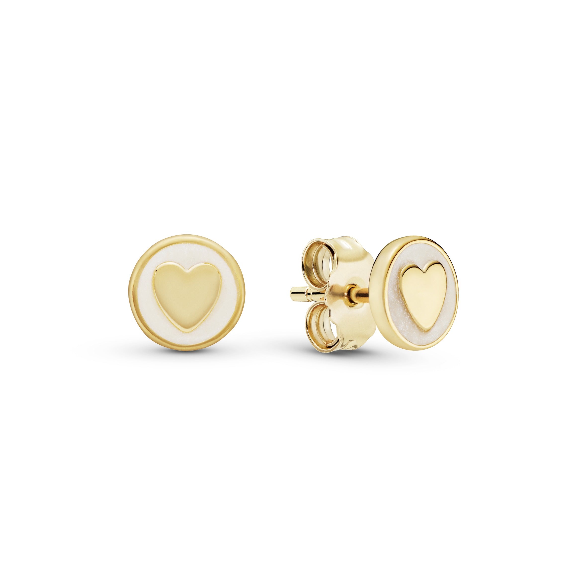 Heart 14k Gold Plated stud earrings with silver enamel