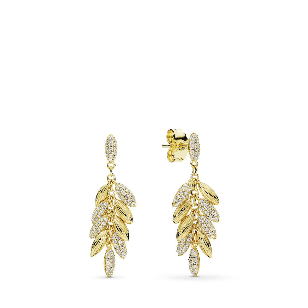 Chained seeds 14k Gold Plated earrings with clear cubic zirconia