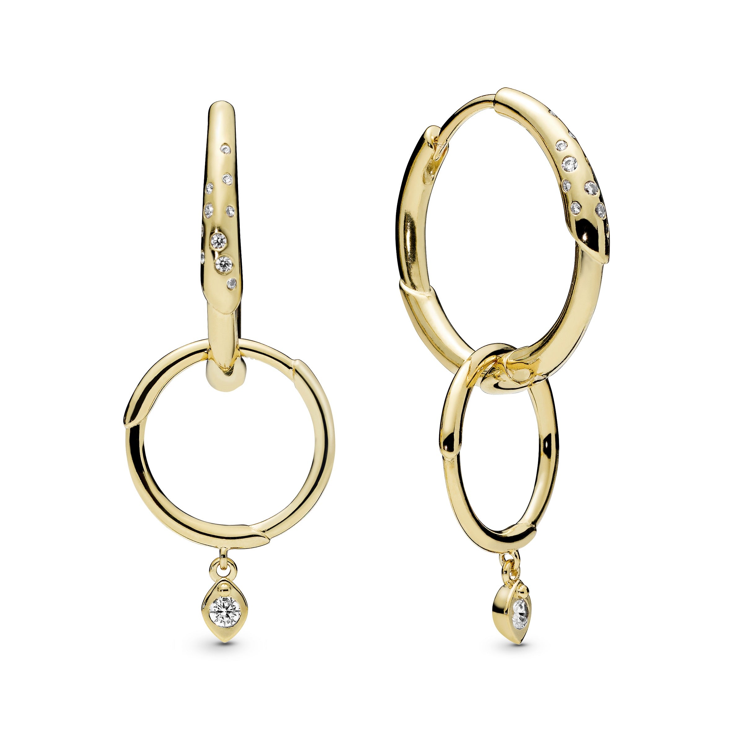Flower stem 14k Gold Plated hoop earrings with clear cubic zirconia