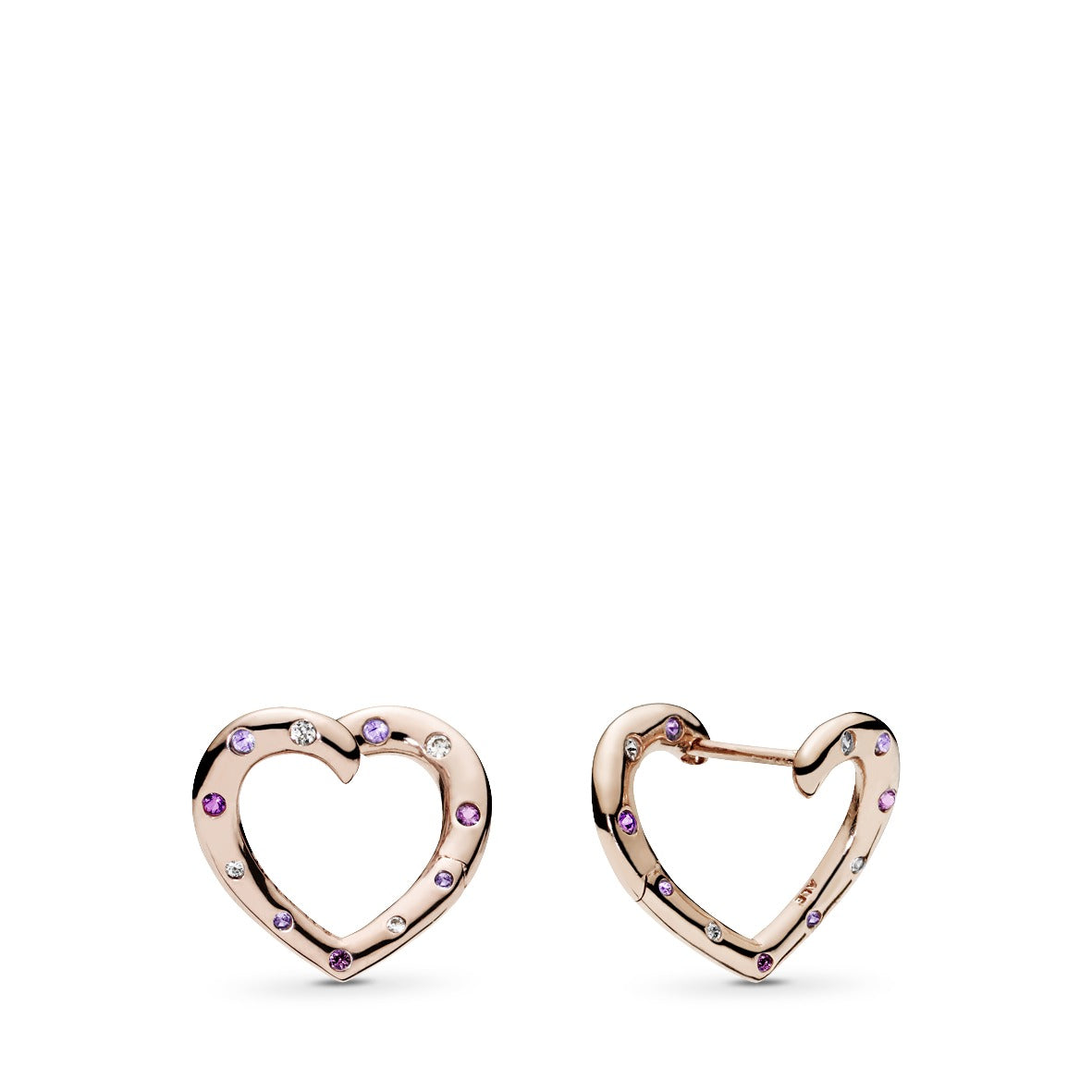 Heart 14k Rose Gold-plated hoop earrings with royal purple crystal, li
