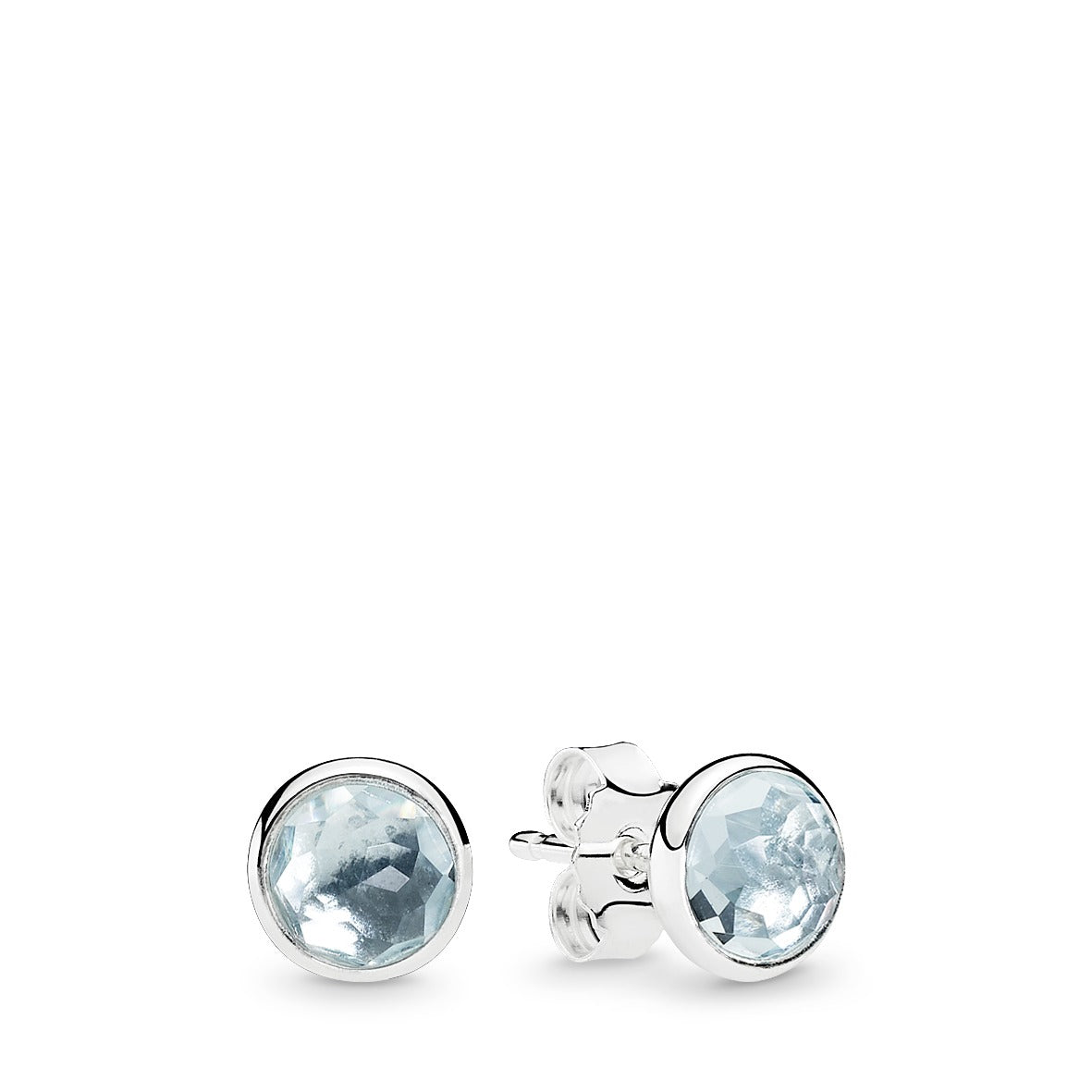 March birthstone silver stud earrings with aqua blue crystal