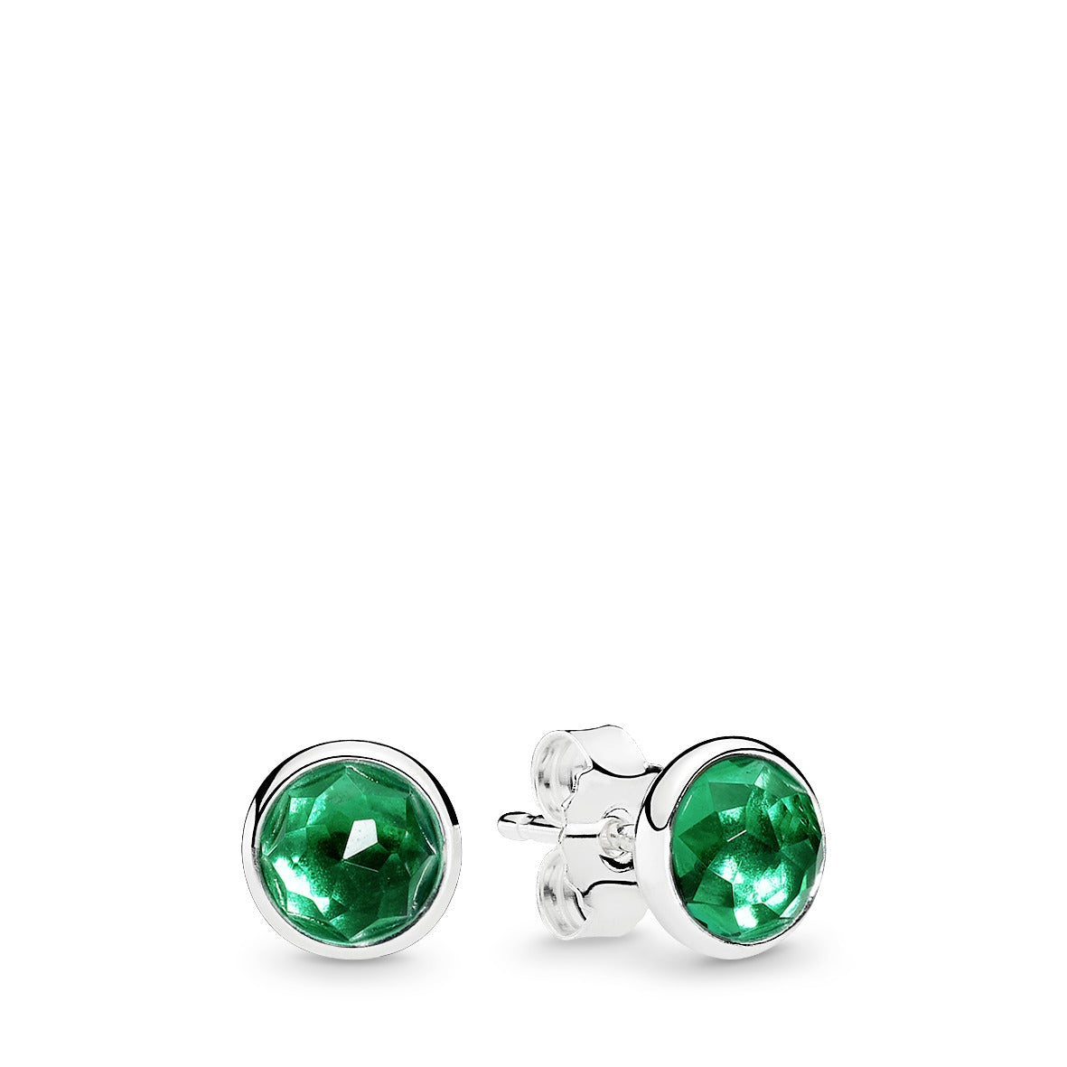 May birthstone silver stud earrings with royal green crystal