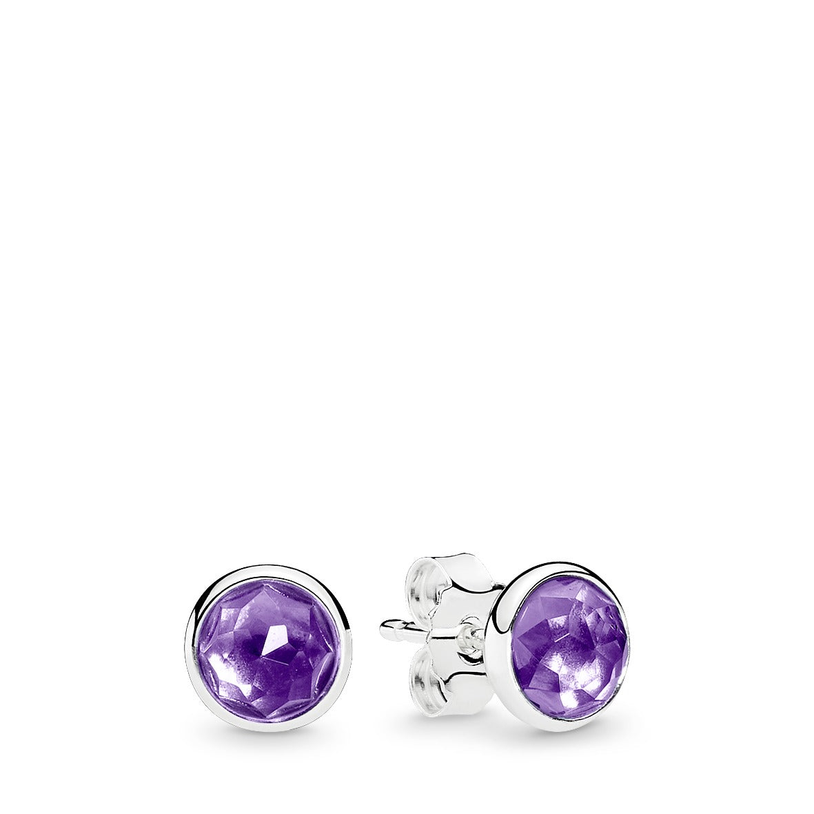 February birthstone silver stud earrings with synthetic amethyst