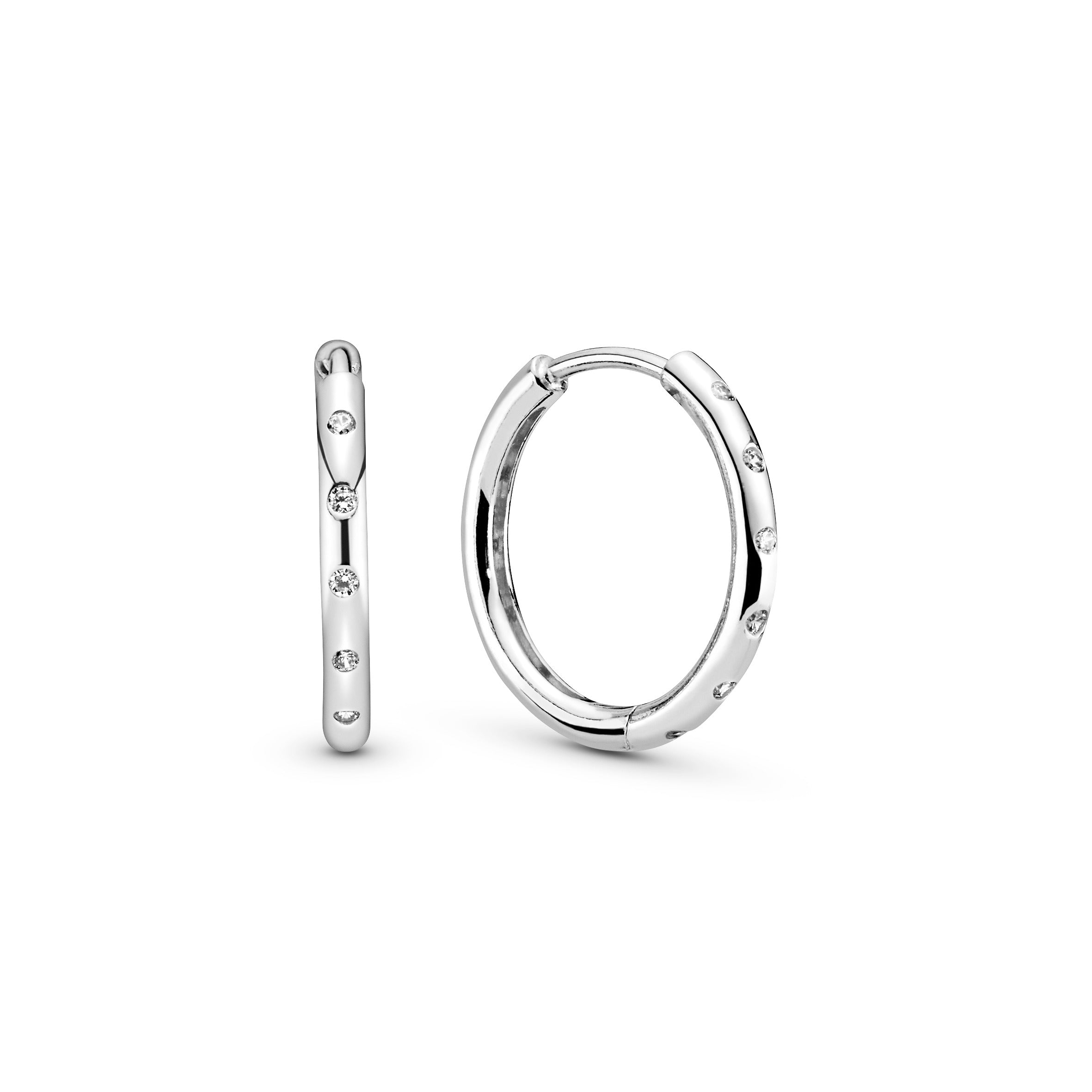 Hoop silver earrings with clear cubic zirconia