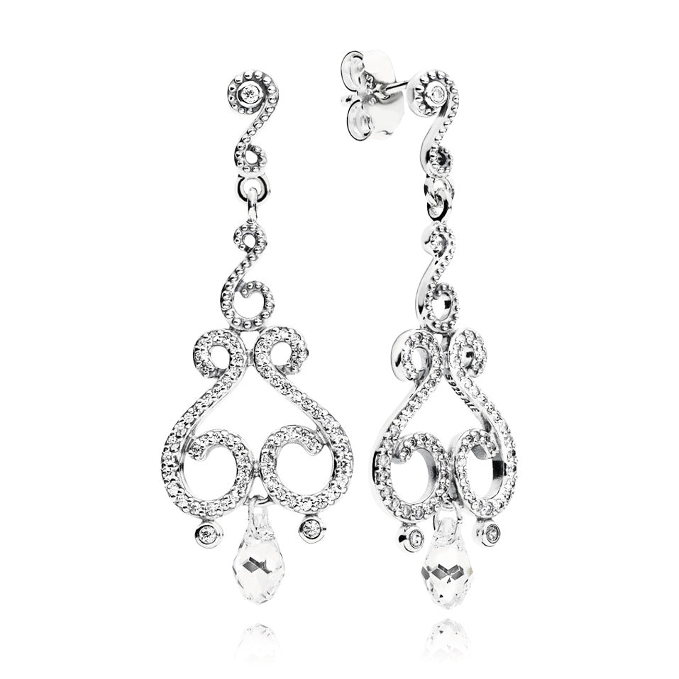 Chandelier silver earrings with clear cubic zirconia and clear crystal