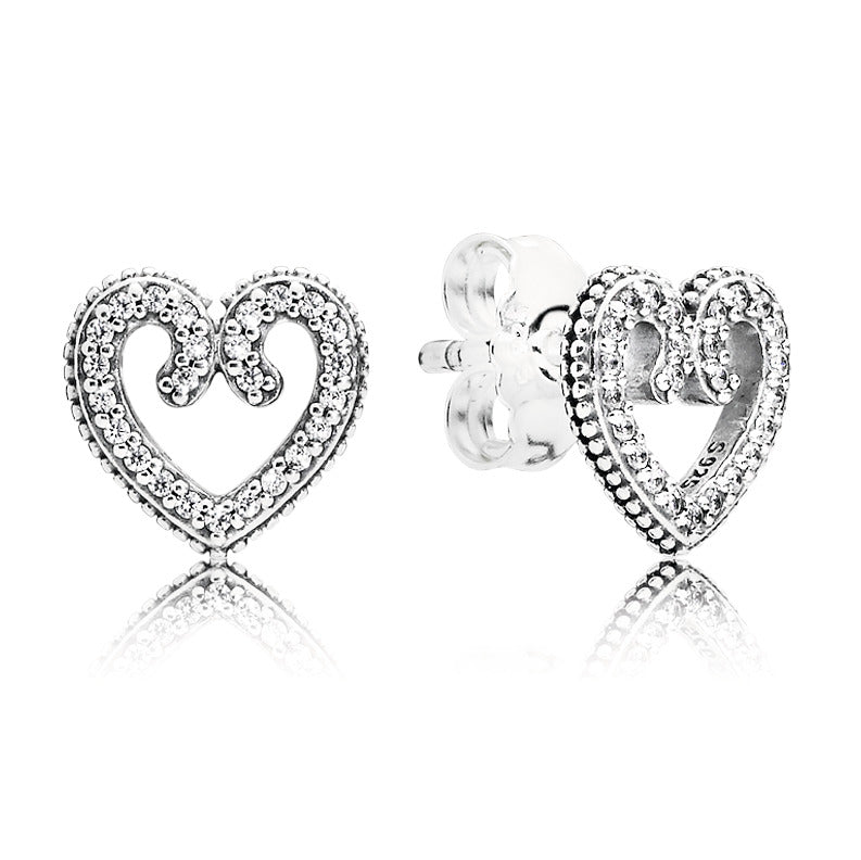 Heart silver stud earrings with clear cubic zirconia