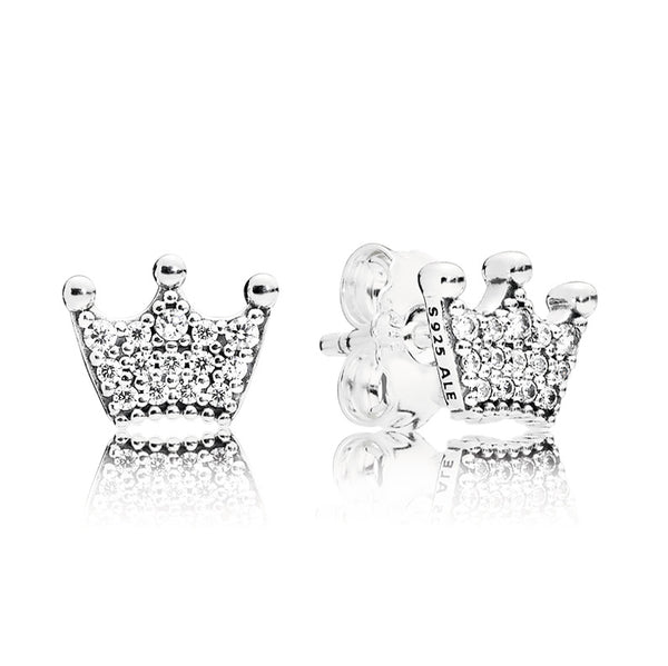 Crown silver stud earrings with clear cubic zirconia
