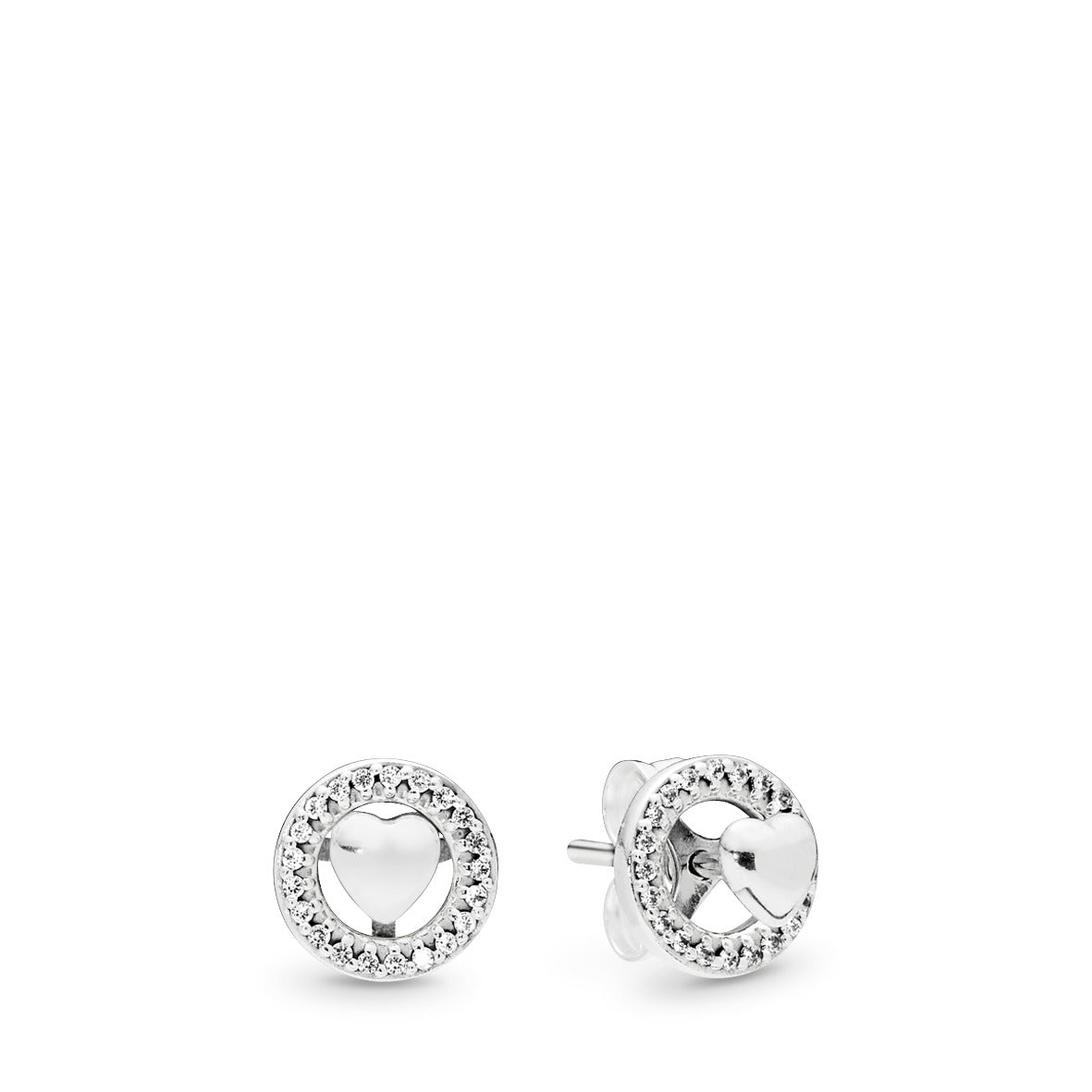 Heart silver stud earrings with detachable earring jackets and clear cubic zirconia