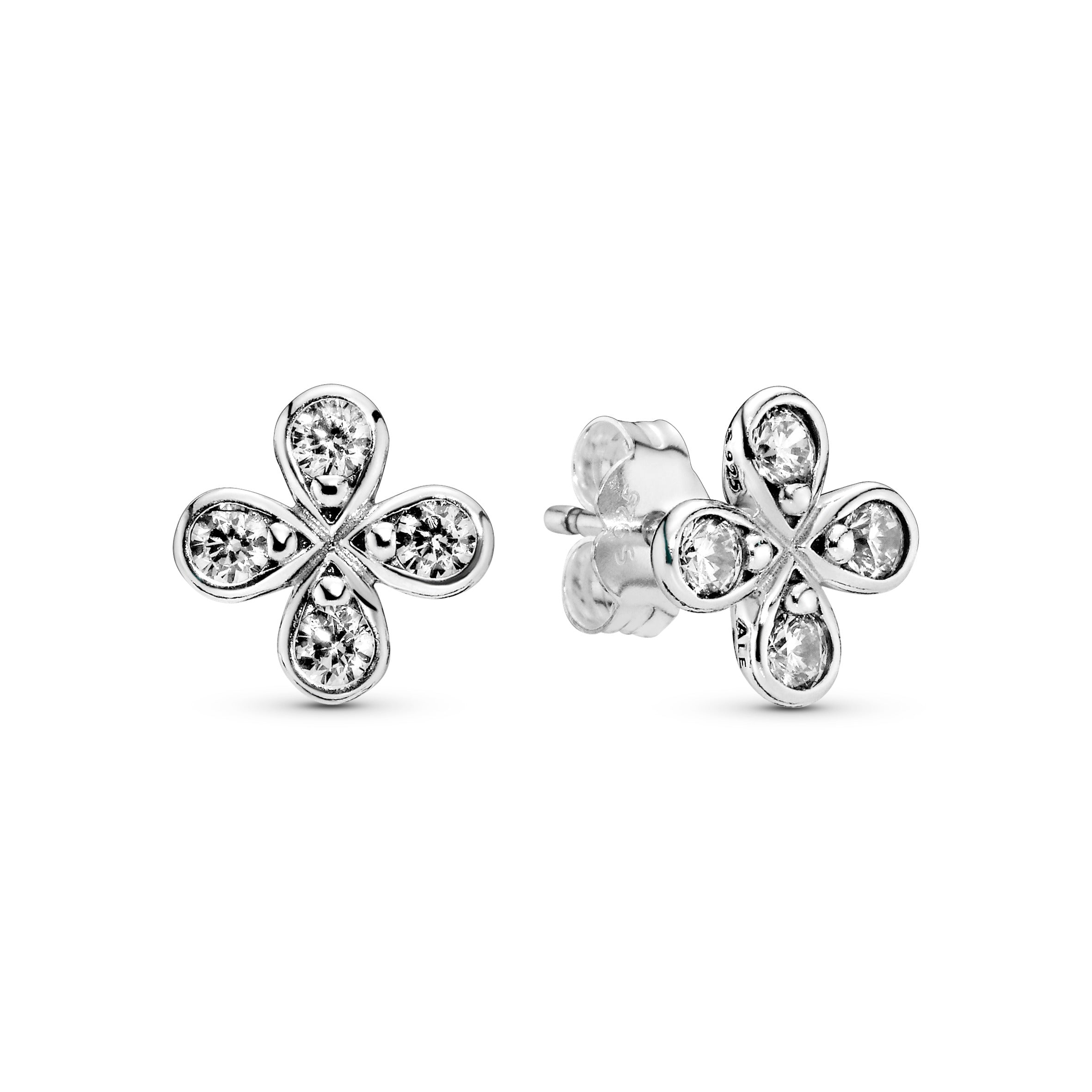 Flower silver stud earrings with clear cubic zirconia