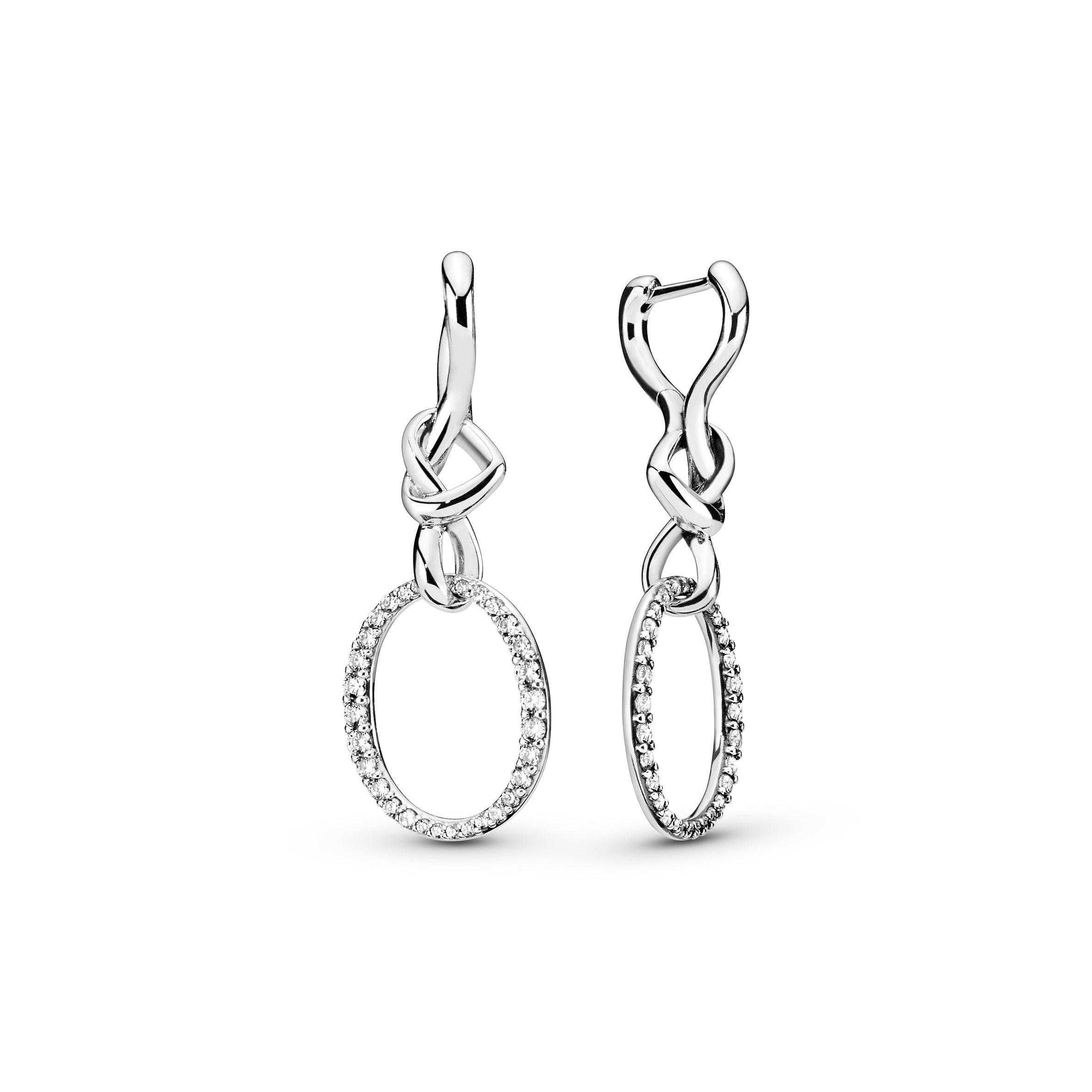 Knotted hearts silver earrings with clear cubic zirconia