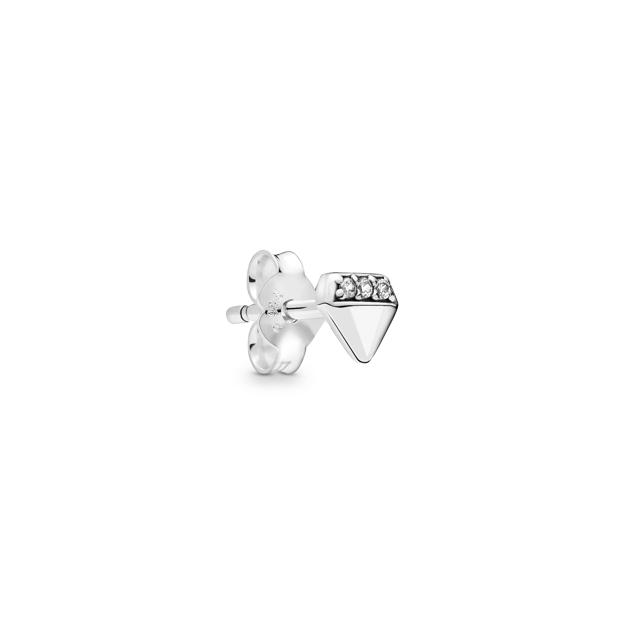 Diamond-shaped sterling silver stud earring with clear cubic zirconia