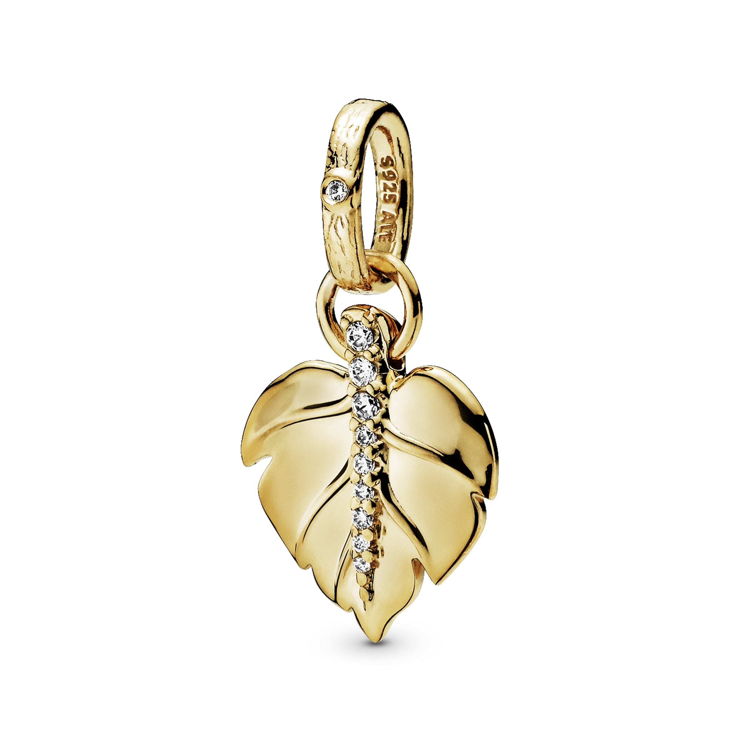 Leaf 14k Gold Plated pendant with clear cubic zirconia