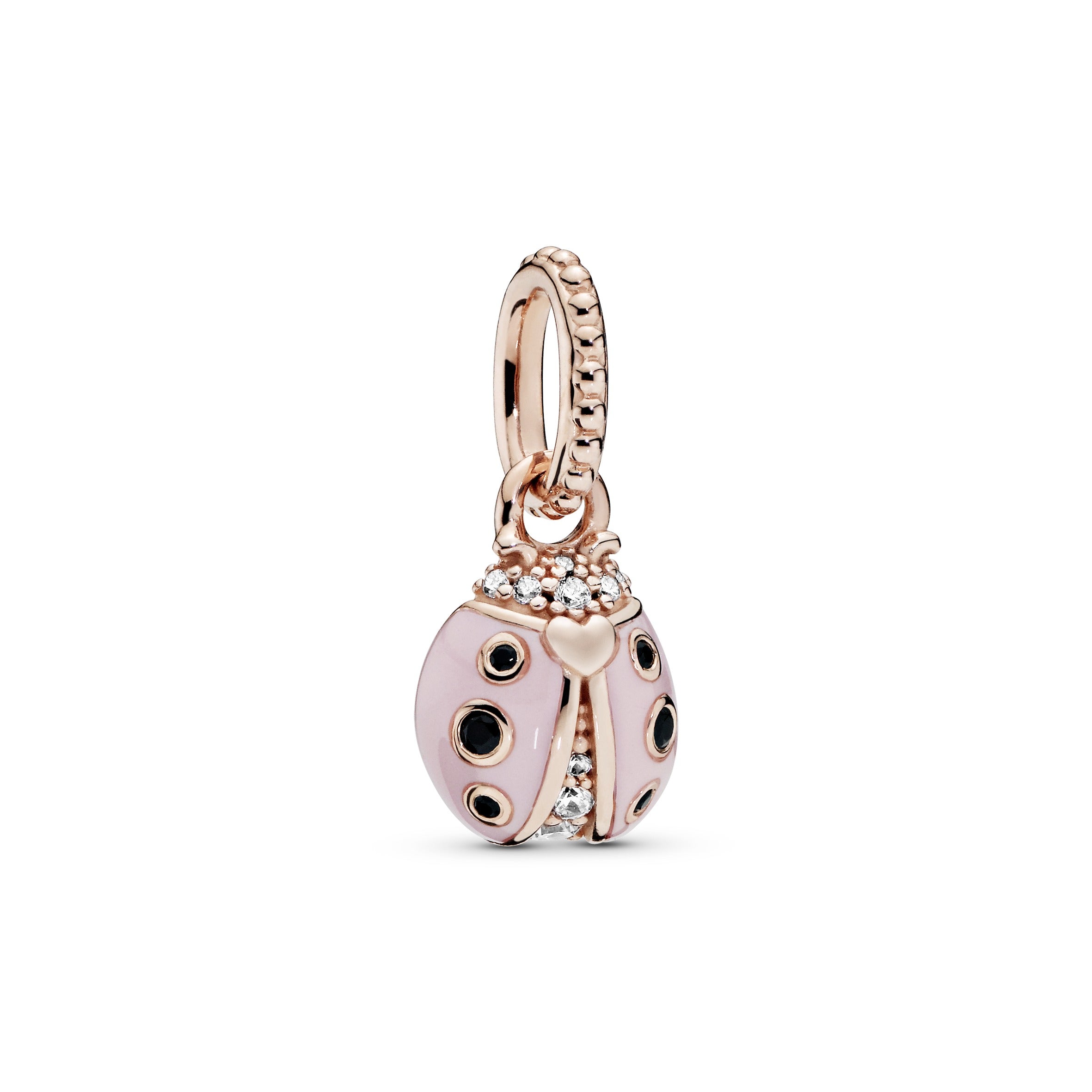 Ladybird 14k Rose Gold-plated pendant with clear cubic zirconia, black crystal and pink enamel