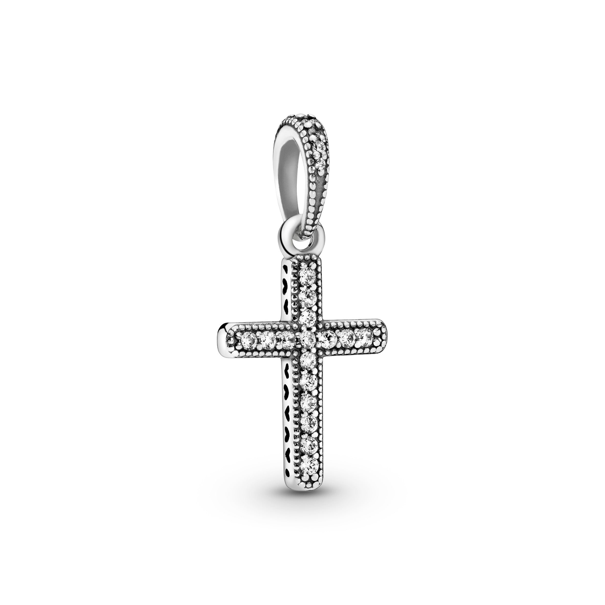 Cross silver pendant with clear cubic zirconia