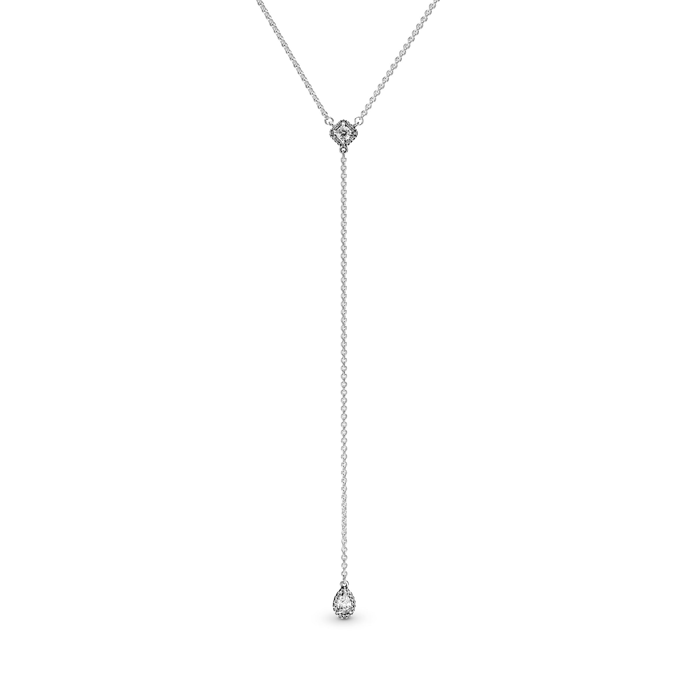 Sterling silver Y-necklace with clear cubic zirconia