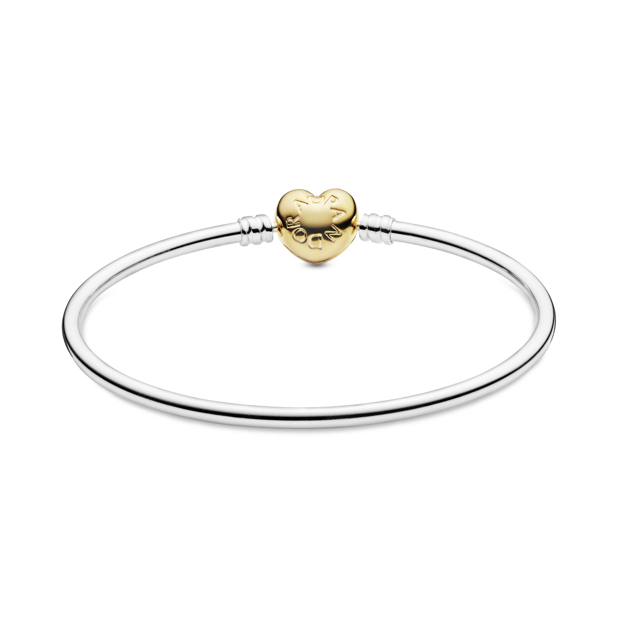 Silver bangle with 14k Gold Plated heart clasp