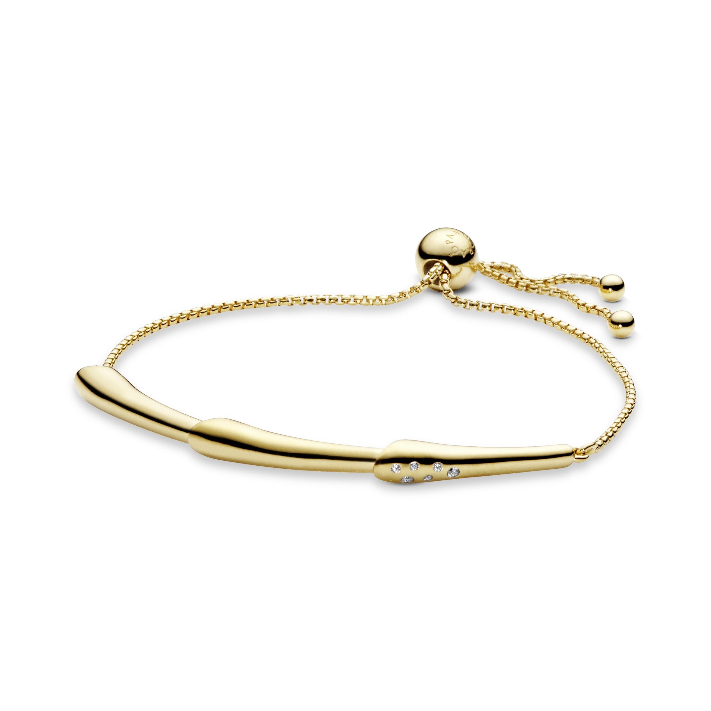 Flower stem 14k Gold Plated bracelet with clear cubic zirconia and sliding clasp