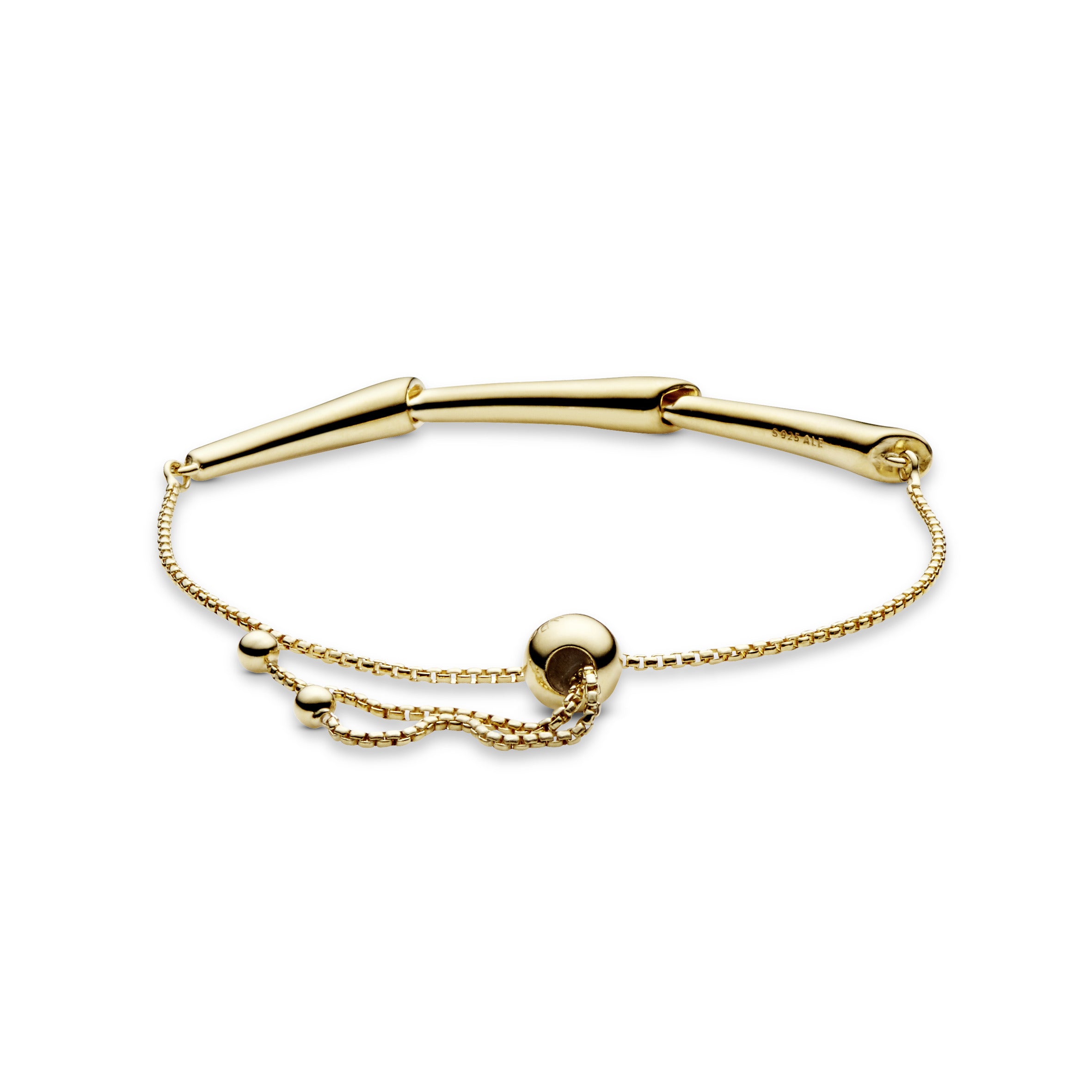 Flower stem 14k Gold Plated bracelet with clear cubic zirconia and sliding clasp