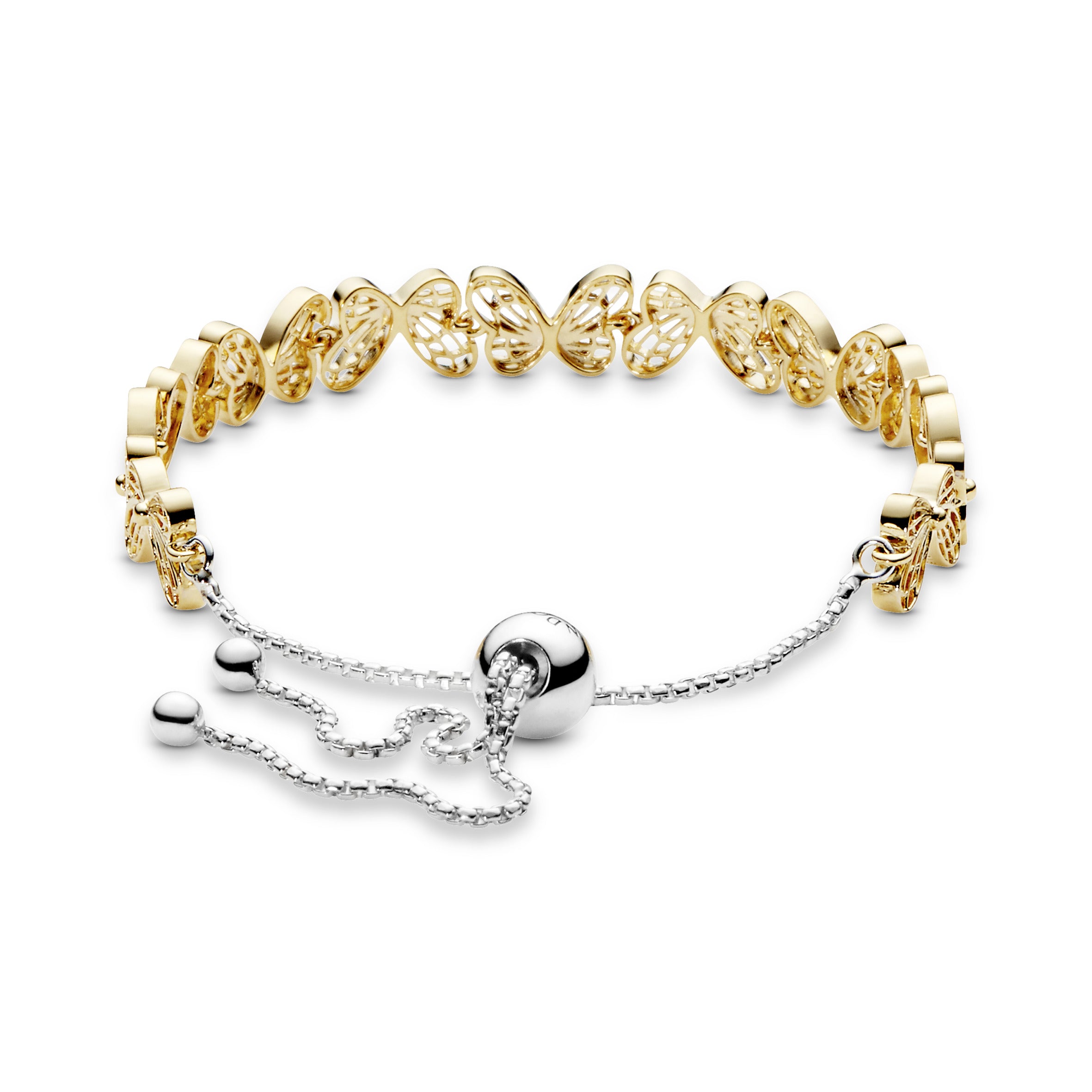Openwork butterfly 14k Gold Plated and silver bracelet with sliding clasp
